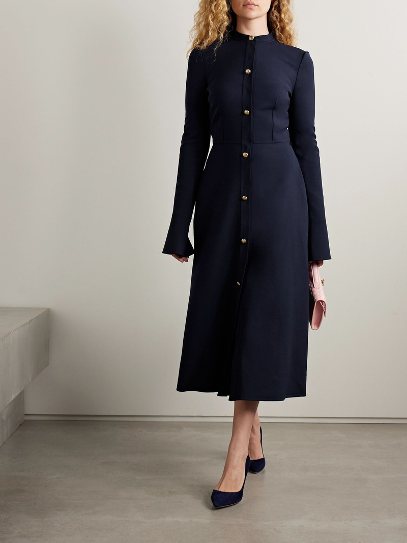 Oscar de la Renta Belted wool-blend midi dress Navy outlook