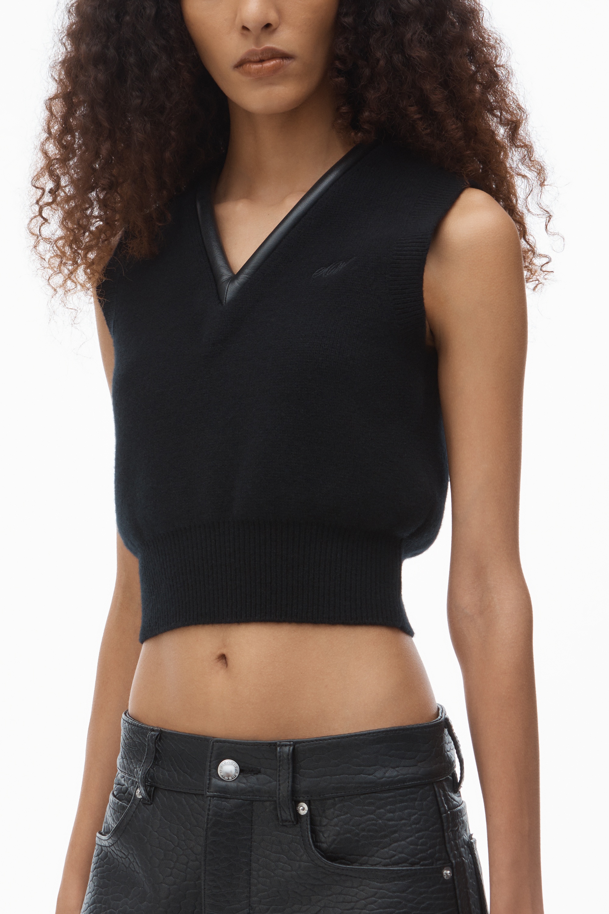 Logo-Knit Vest with Leather Tubular Trim - 3