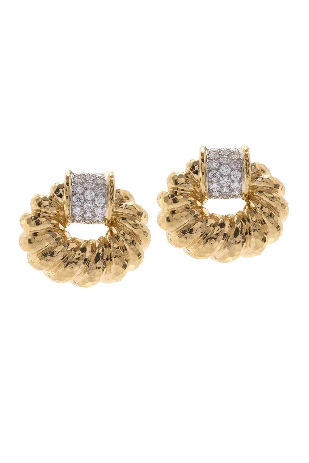Diamond Hammered Oval Rope Earrings - 1