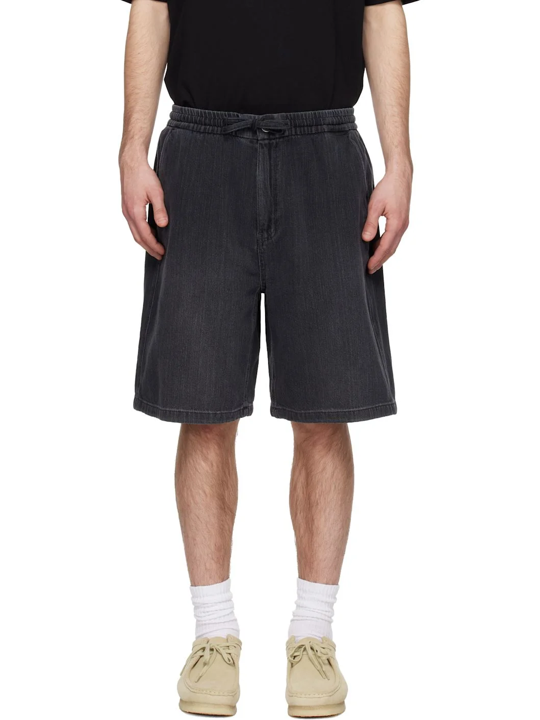 Gray Drawstring Denim Shorts - 1