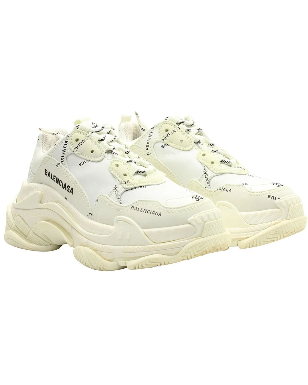Balenciaga Women's Polyurethane Triple S Sneaker Allover Logo (Authentic Pre-Loved) - 1