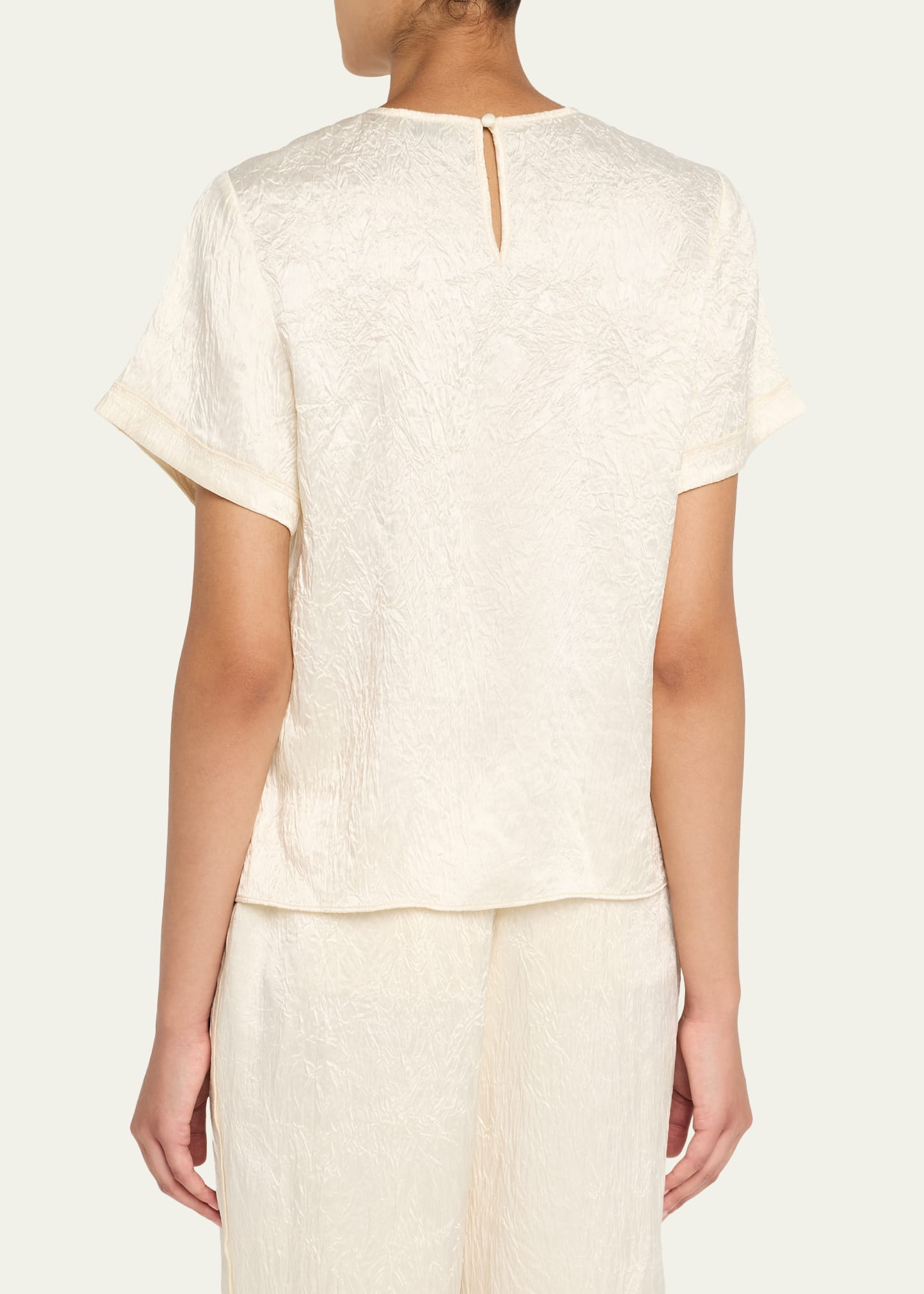 Addison Short-Sleeve Crinkled Satin Shirt - 3