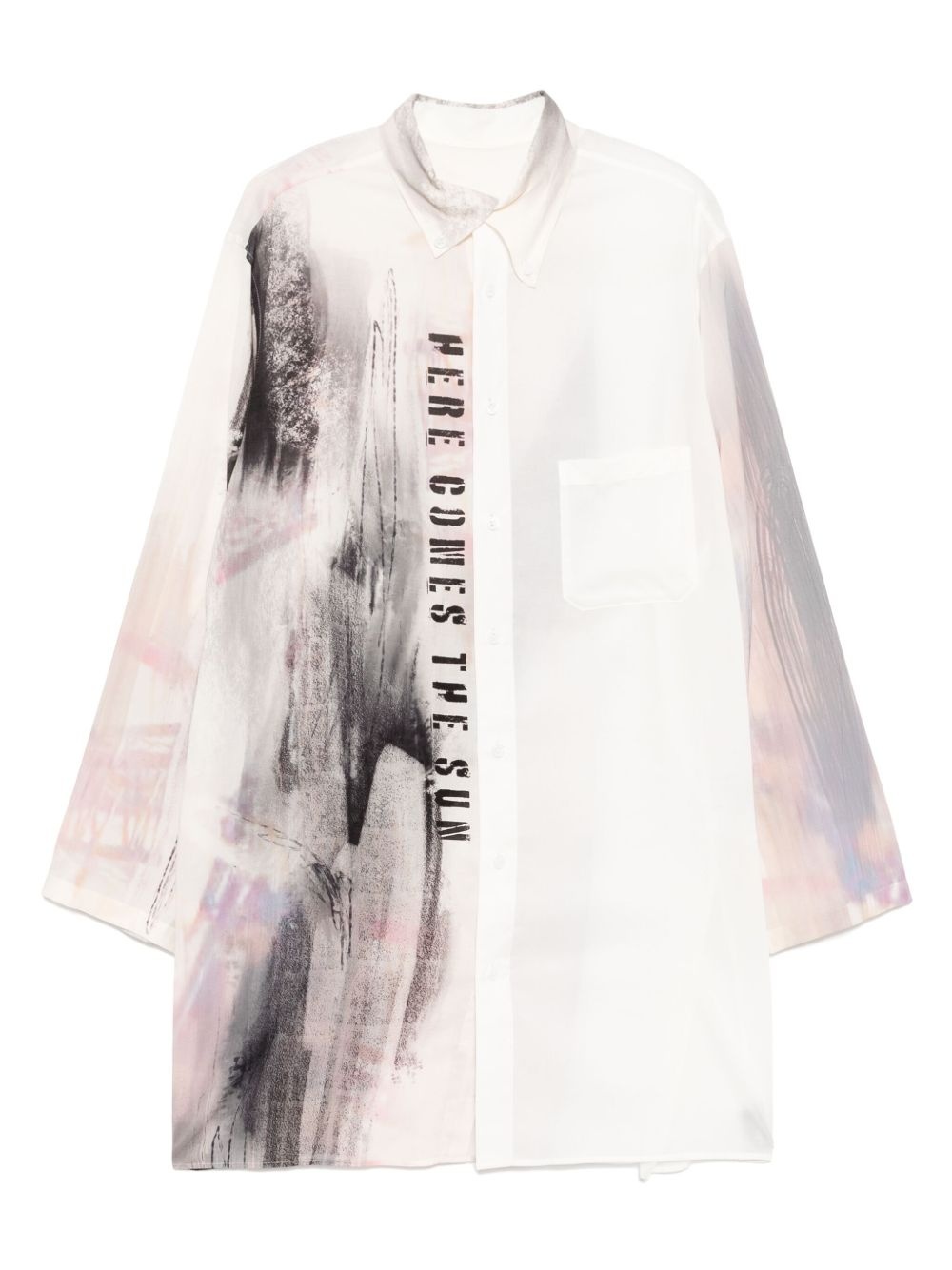 printed asymmetric-collar shirt - 1