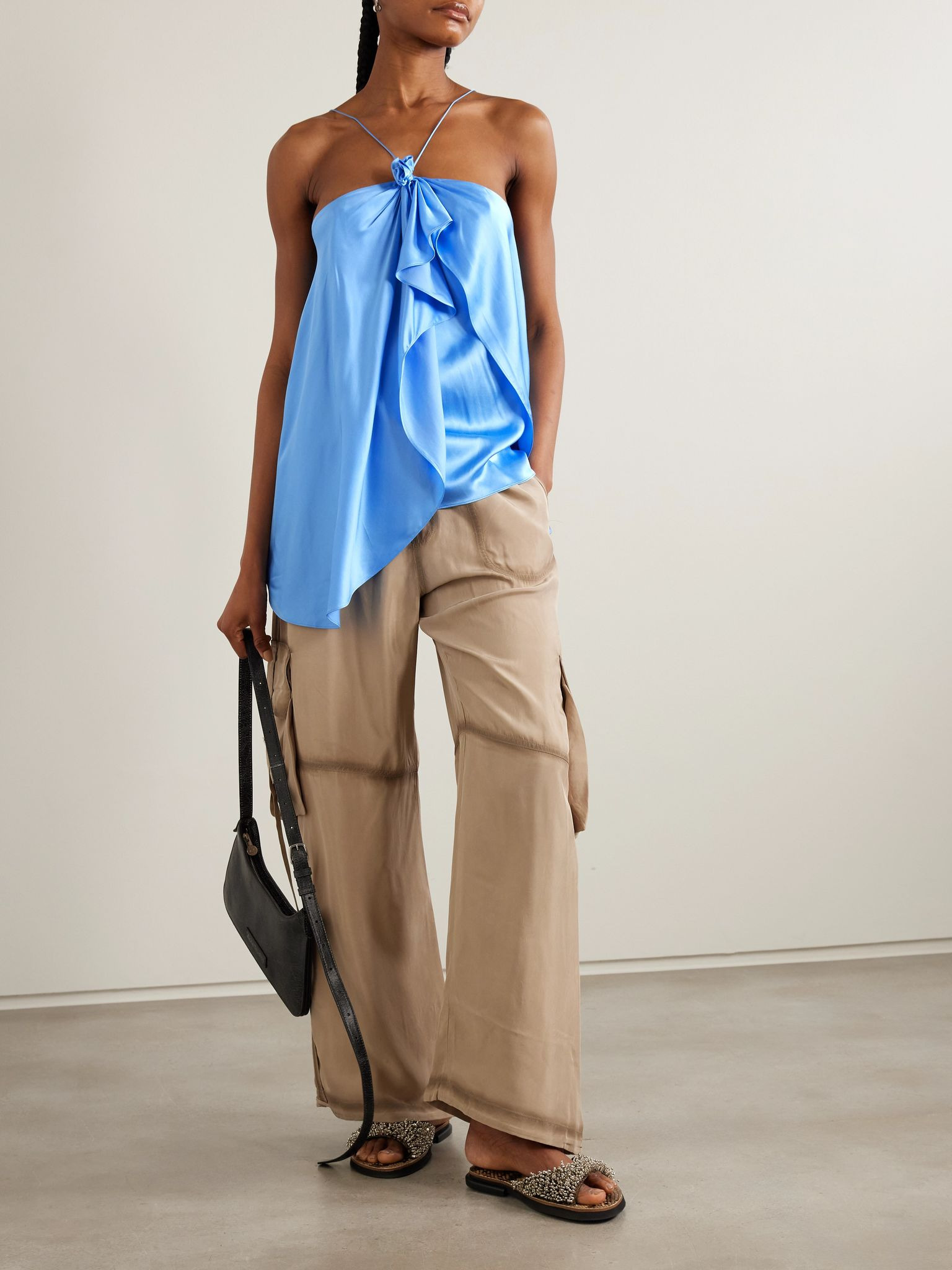 Draped satin halterneck top Blue - 2