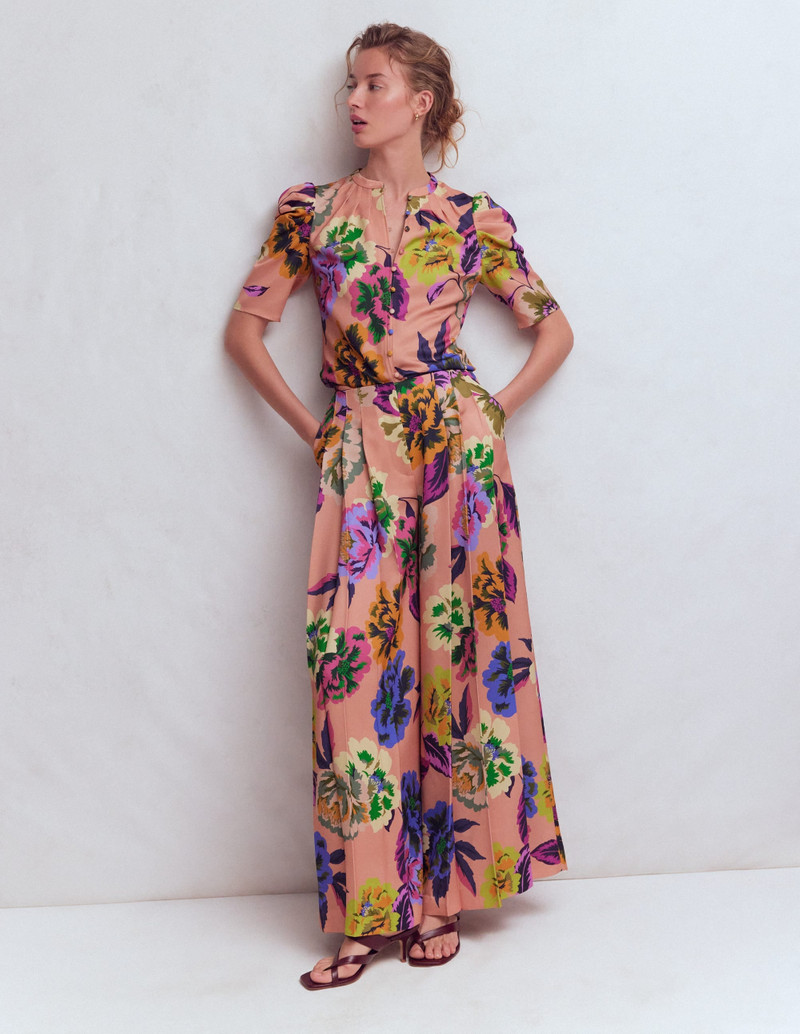 Pleated Mutton Sleeve Top-Multi, Opulent Blossom 7