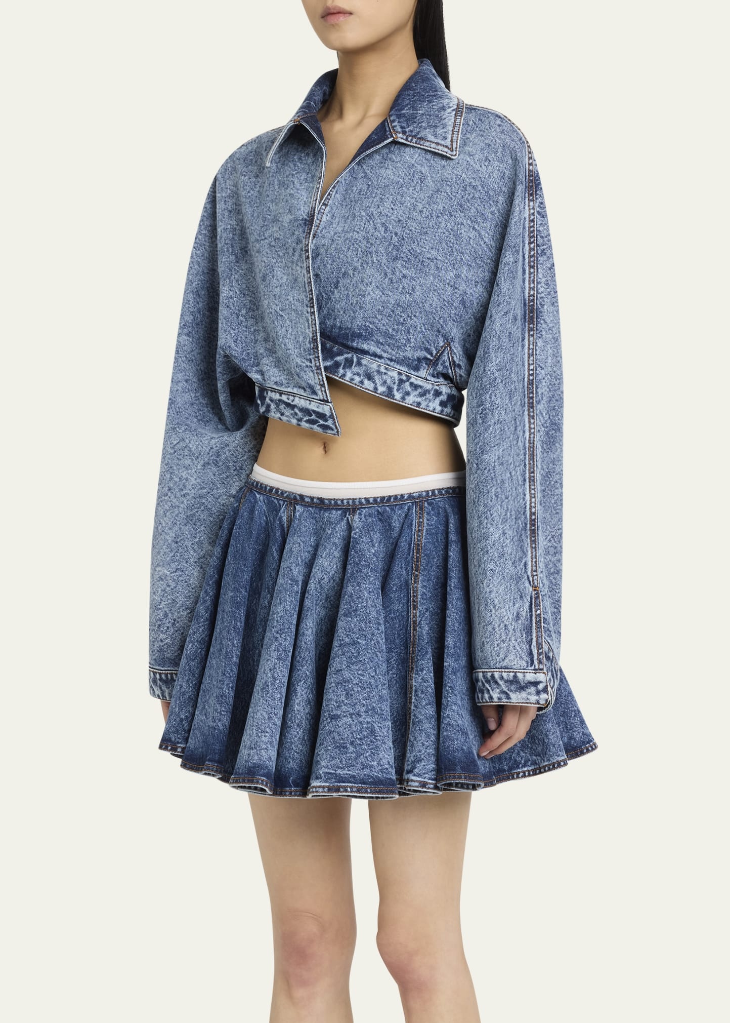 Wrap Denim Cropped Asymmetric Jacket - 4
