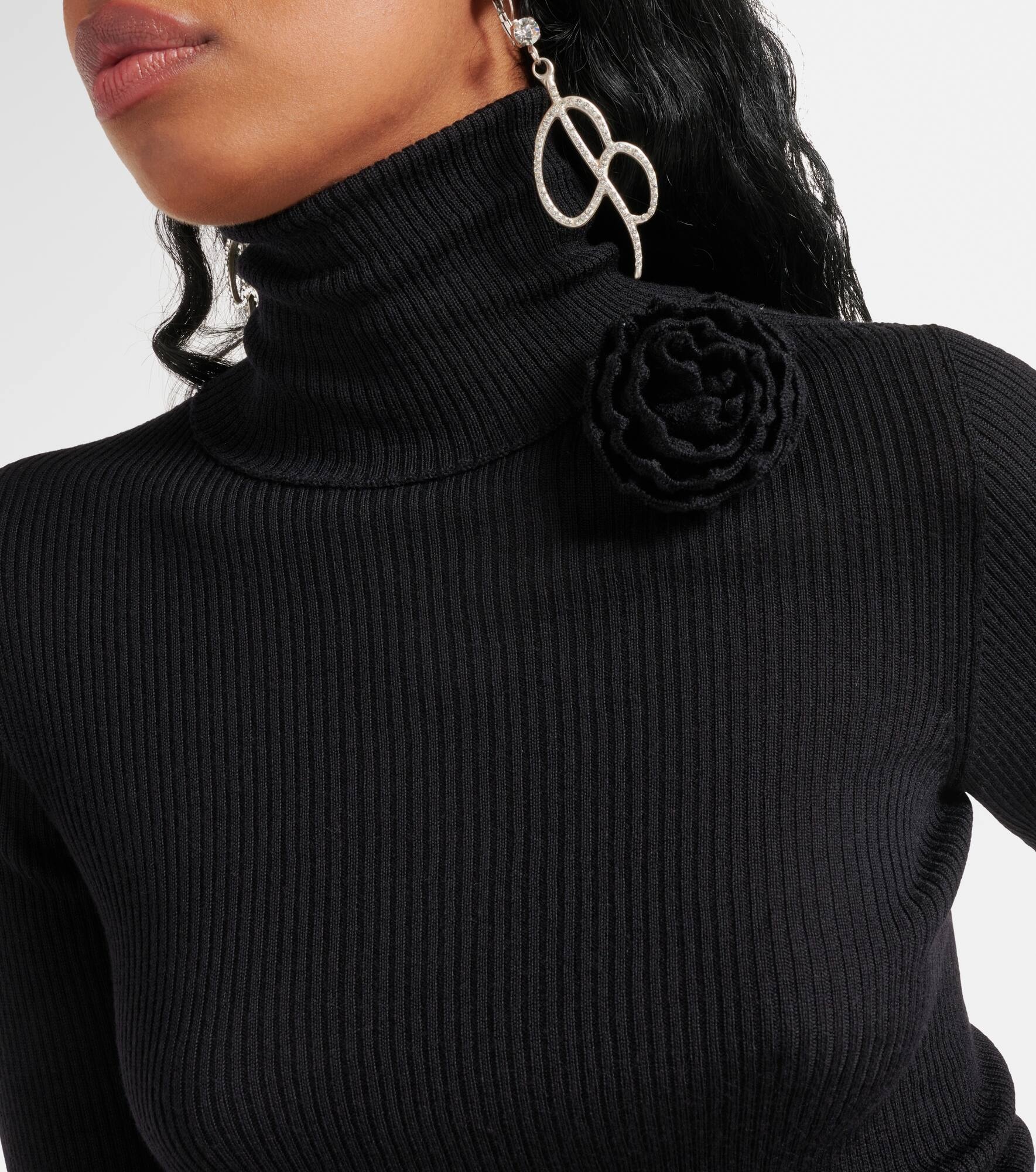 Floral-appliqué wool turtleneck sweater - 4