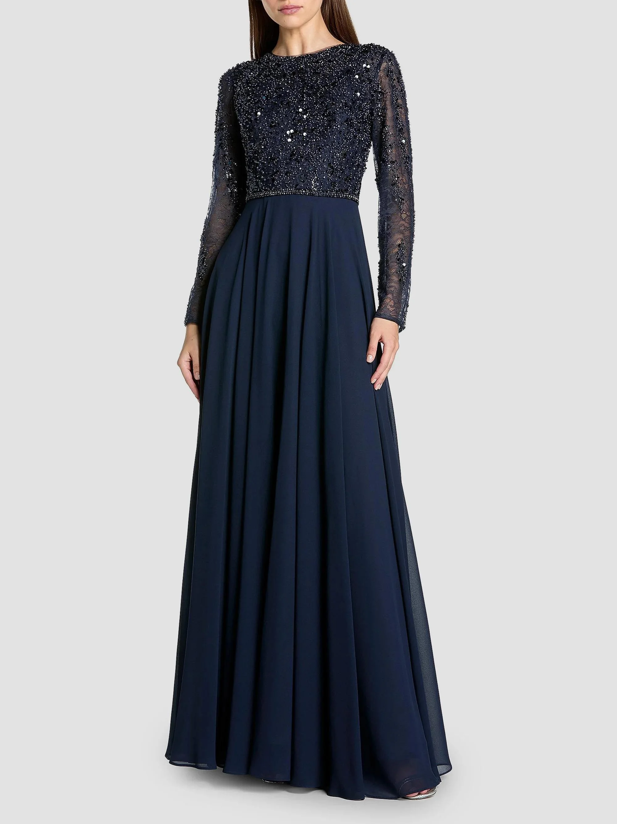 Women's Embellished A-Line Gown - Midnight - 1