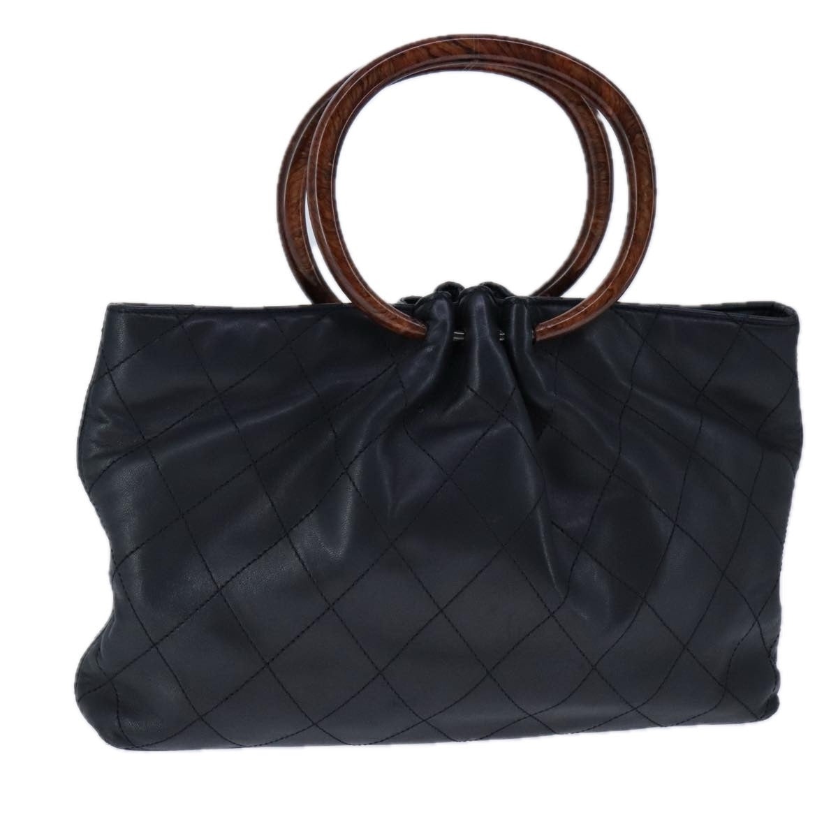 CHANEL Matelasse Bamboo Hand Bag Lamb Skin Black Gold CC - 1