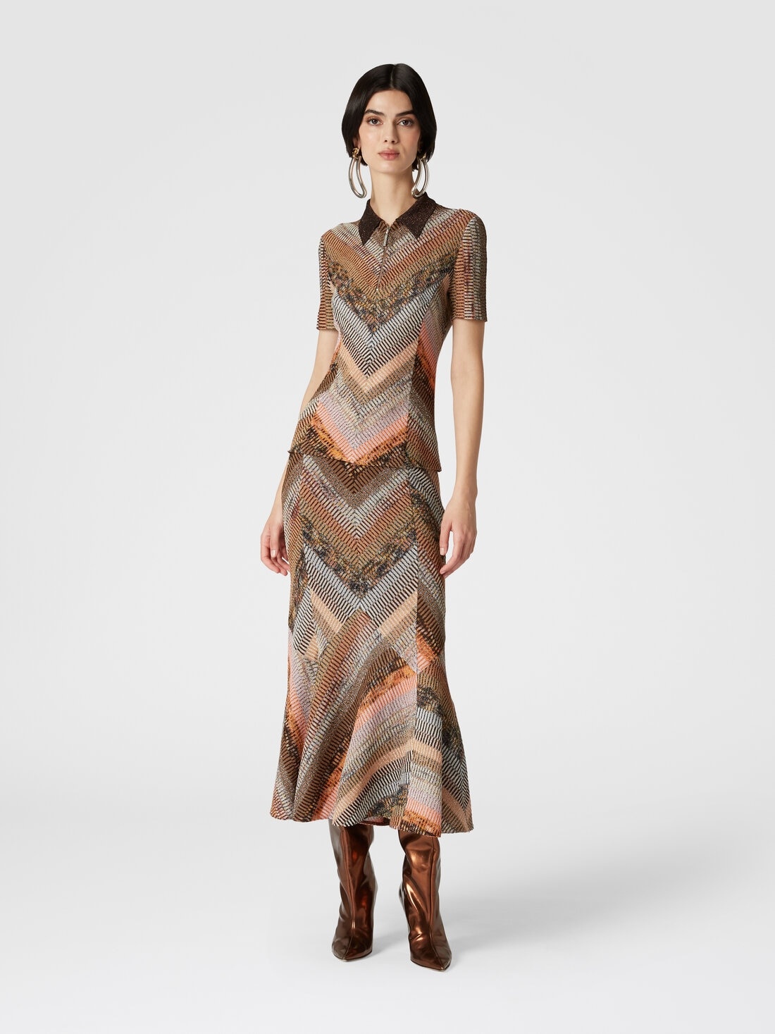 Flared lamé midi skirt with patchwork effect - 2