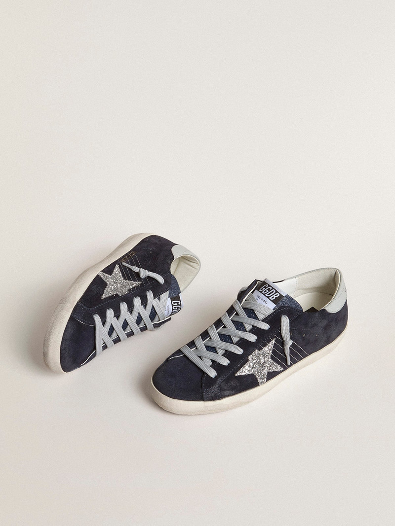 Golden Goose Super-Star in blue suede, silver glitter star and leather heel tab outlook