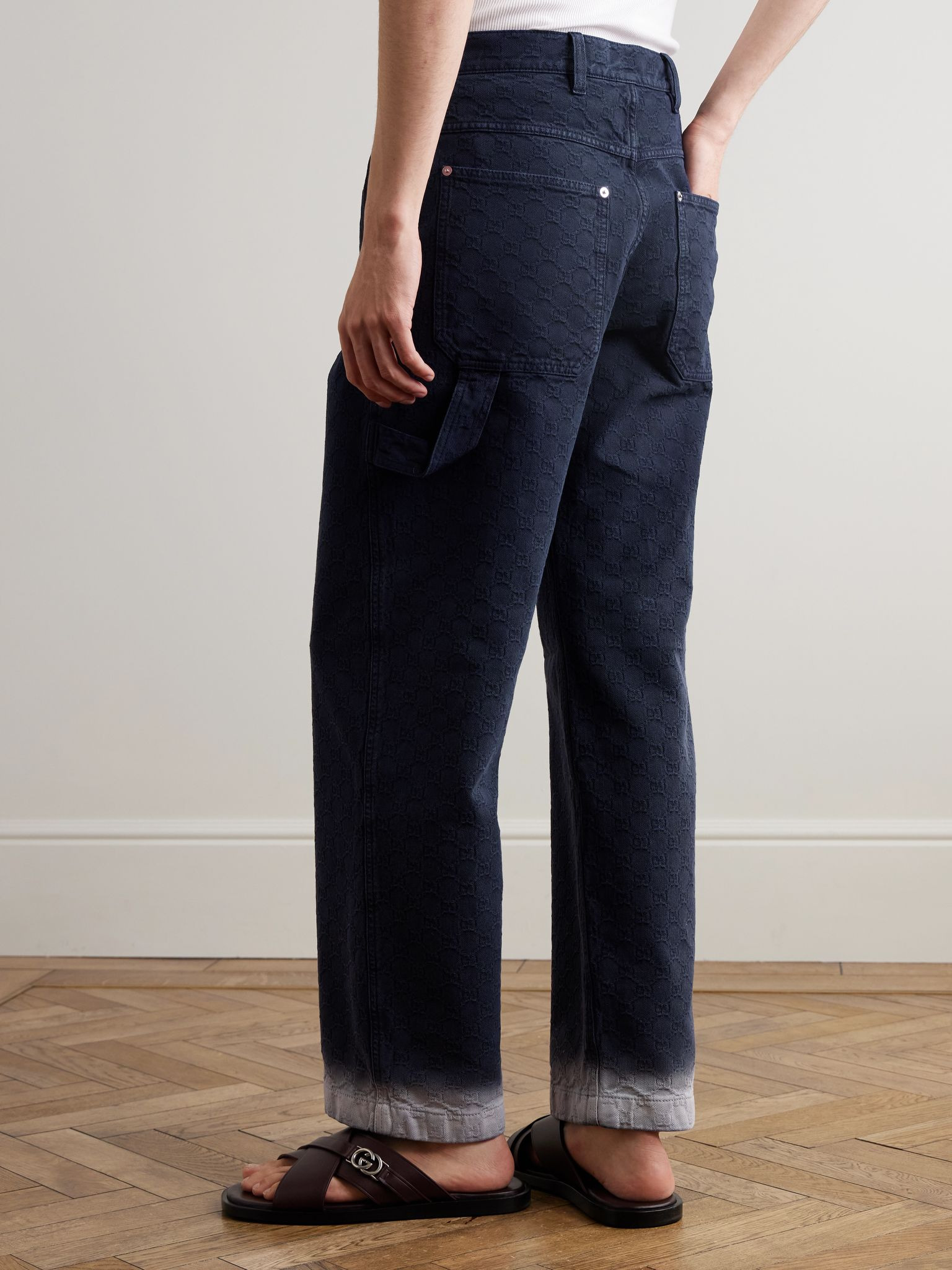 Straight-Leg Dégradé Logo-Jacquard Jeans Navy - 4
