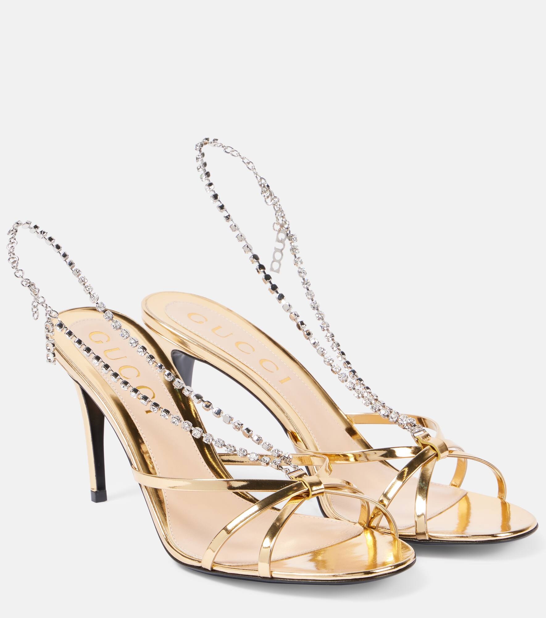 Embellished metallic leather sandals - 1