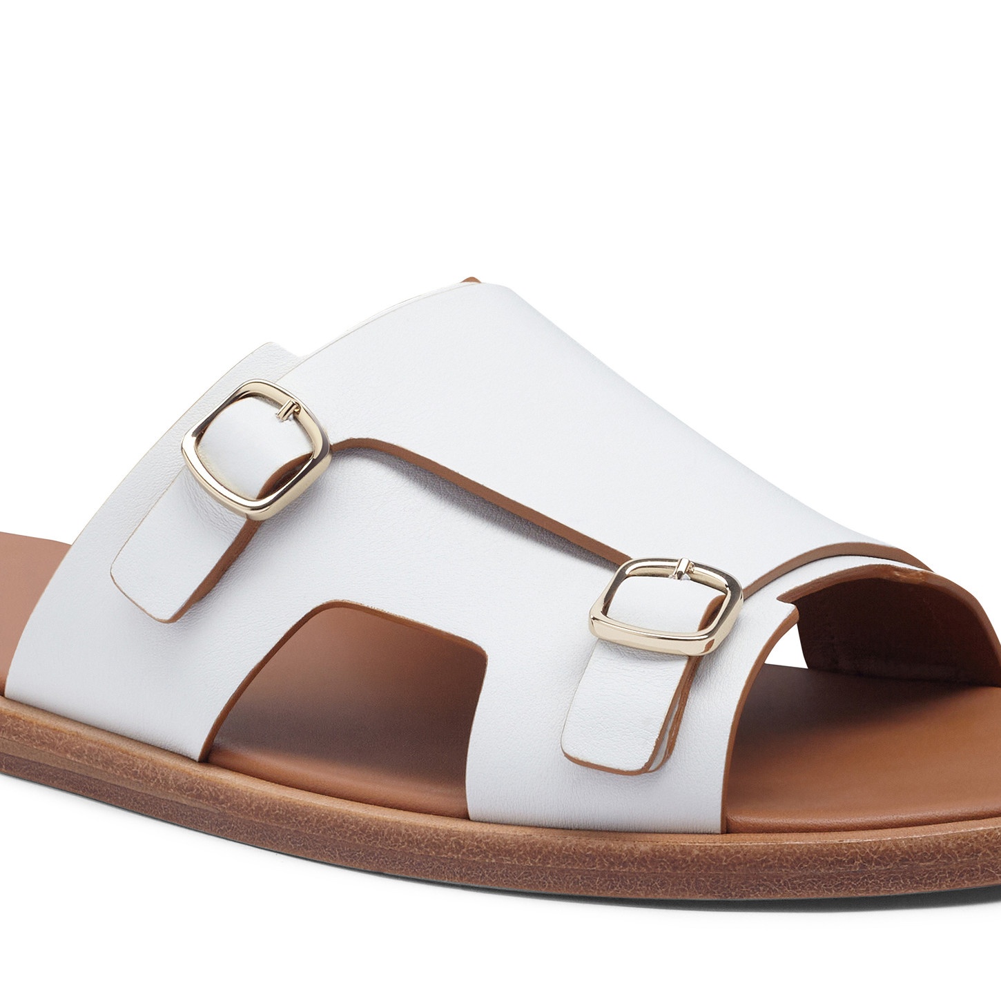 Men's white leather double-buckle sandal - 6