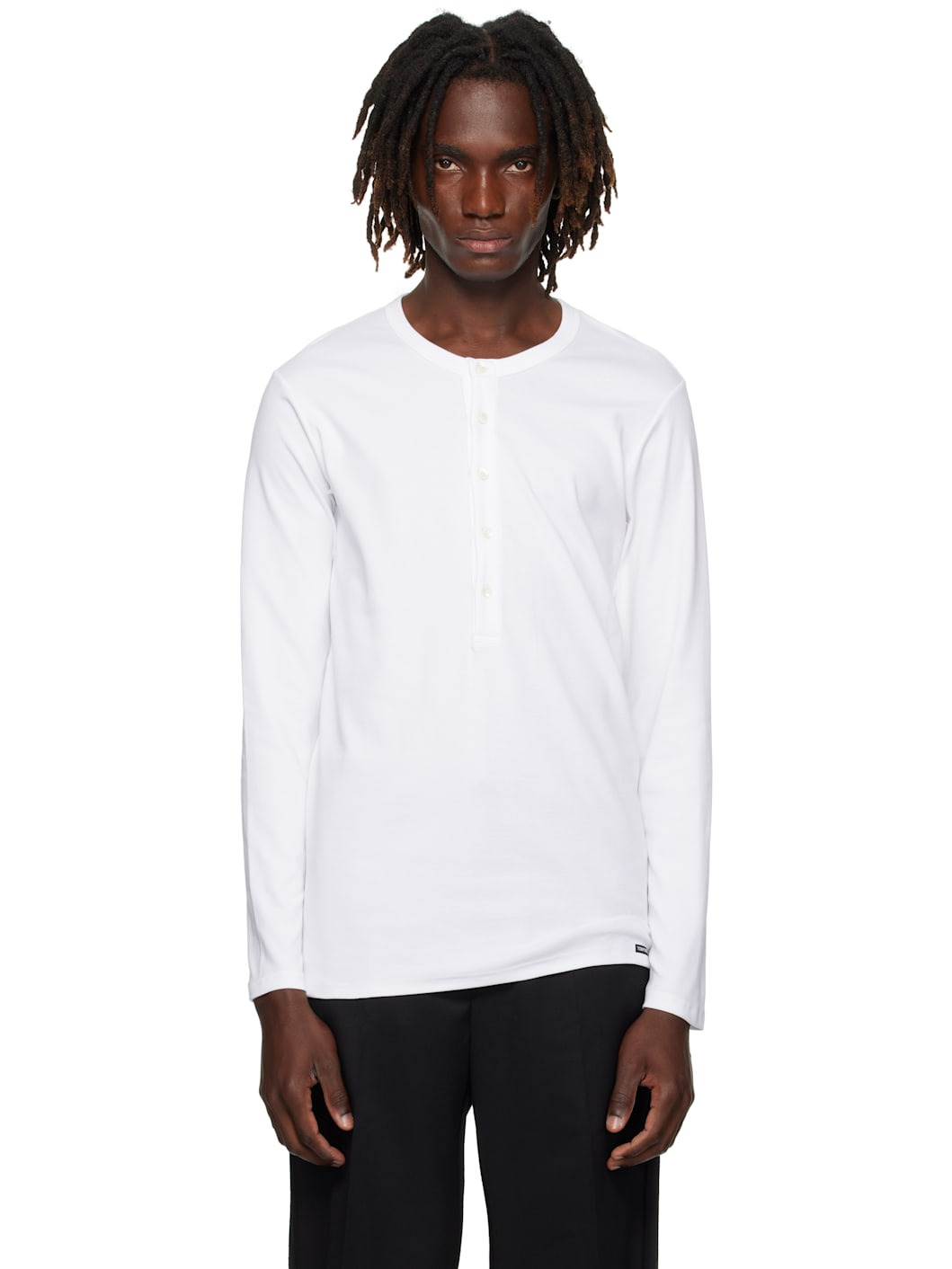 White Cotton Henley - 1