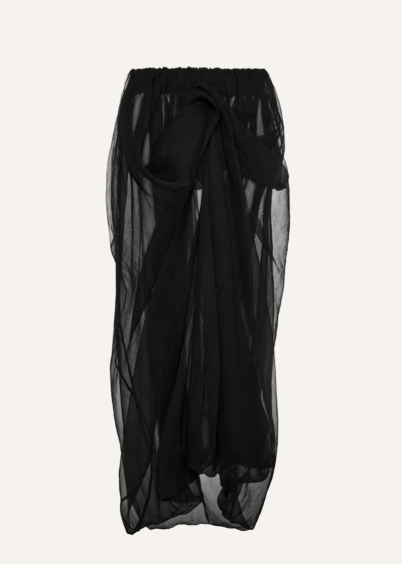 Sheer silk sculptural midi skirt in black 1