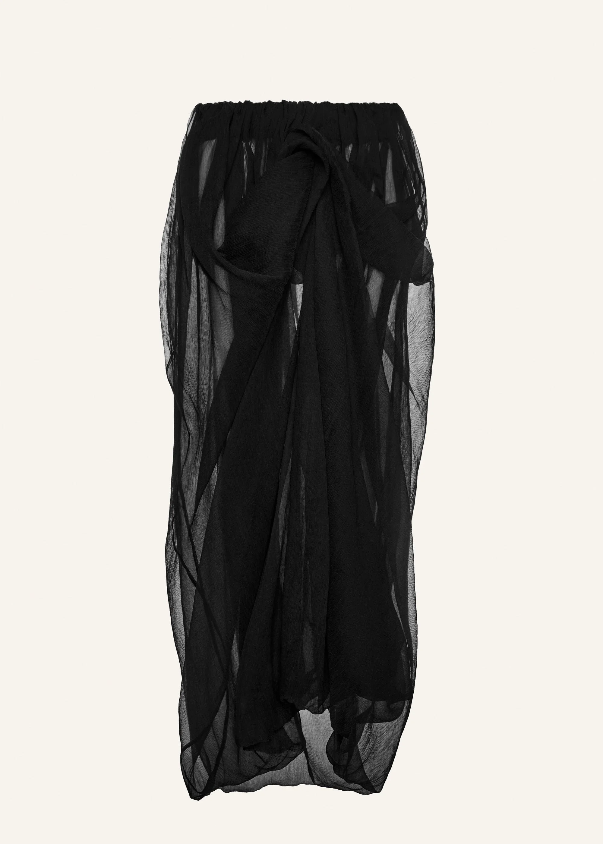 Sheer silk sculptural midi skirt in black - 1