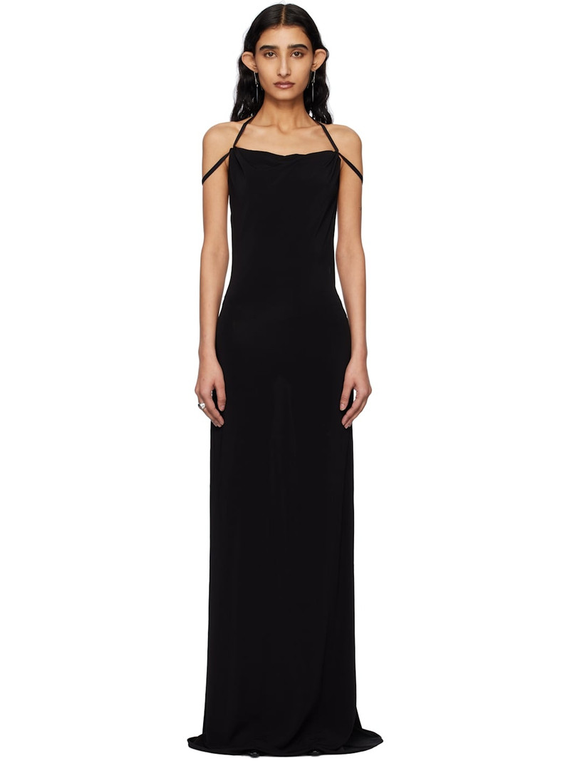 Black Draped Jersey Open Back Maxi Dress - 1