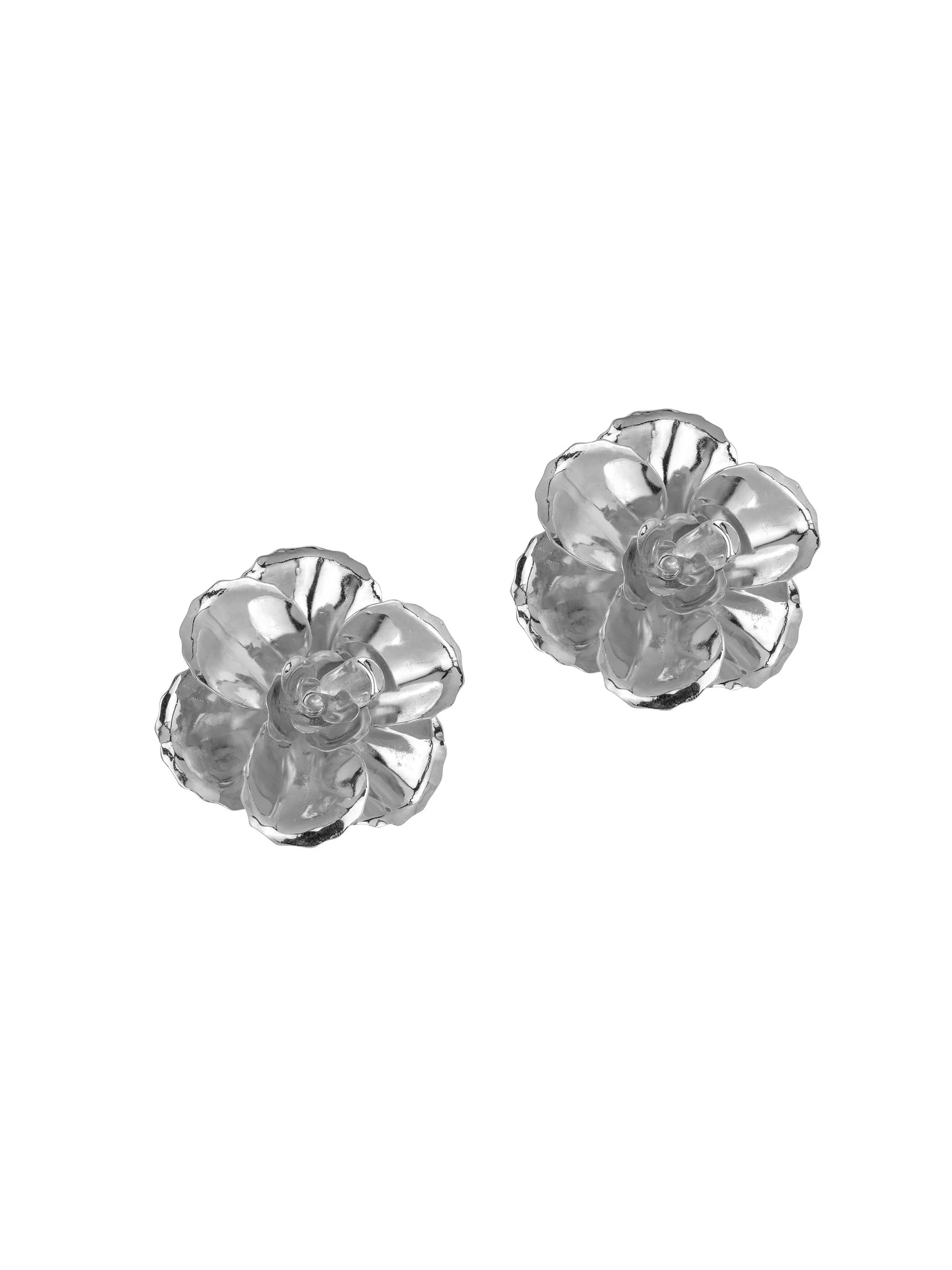 Women's Gladiolus Rhodium-Plated Flower Stud Earrings - Silver - 1
