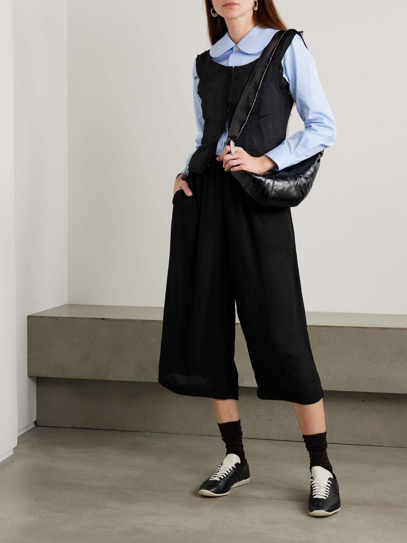 Comme des Garçons Comme des Garçons Cropped crepe de chine wide-leg pants Black outlook