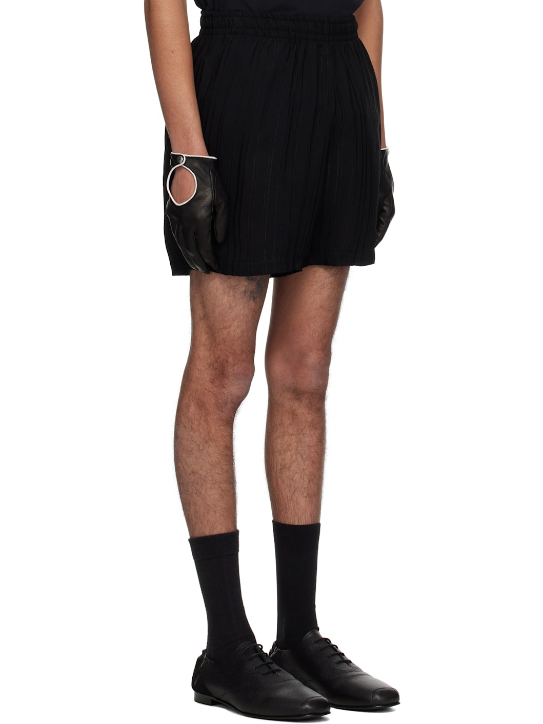 Black Pin Stripe Track Shorts - 2
