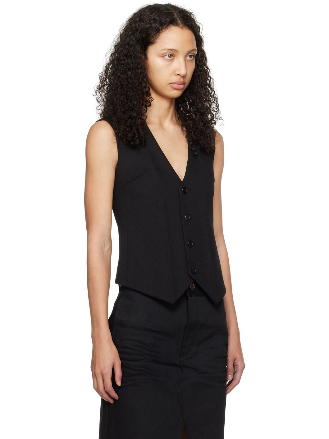 Black Single-Breasted Vest - 2