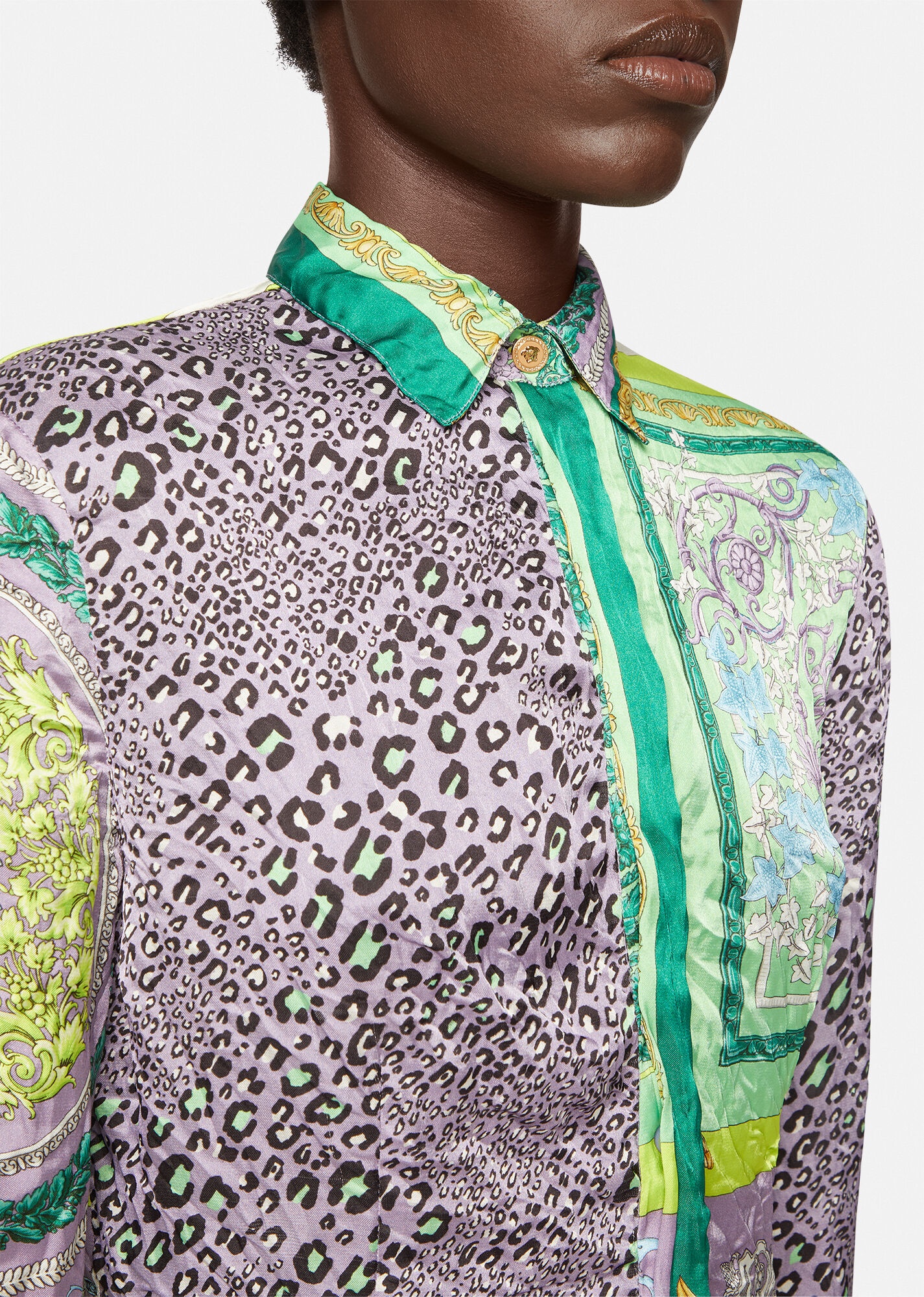 Barocco Patchwork Print Satin Shirt - 5