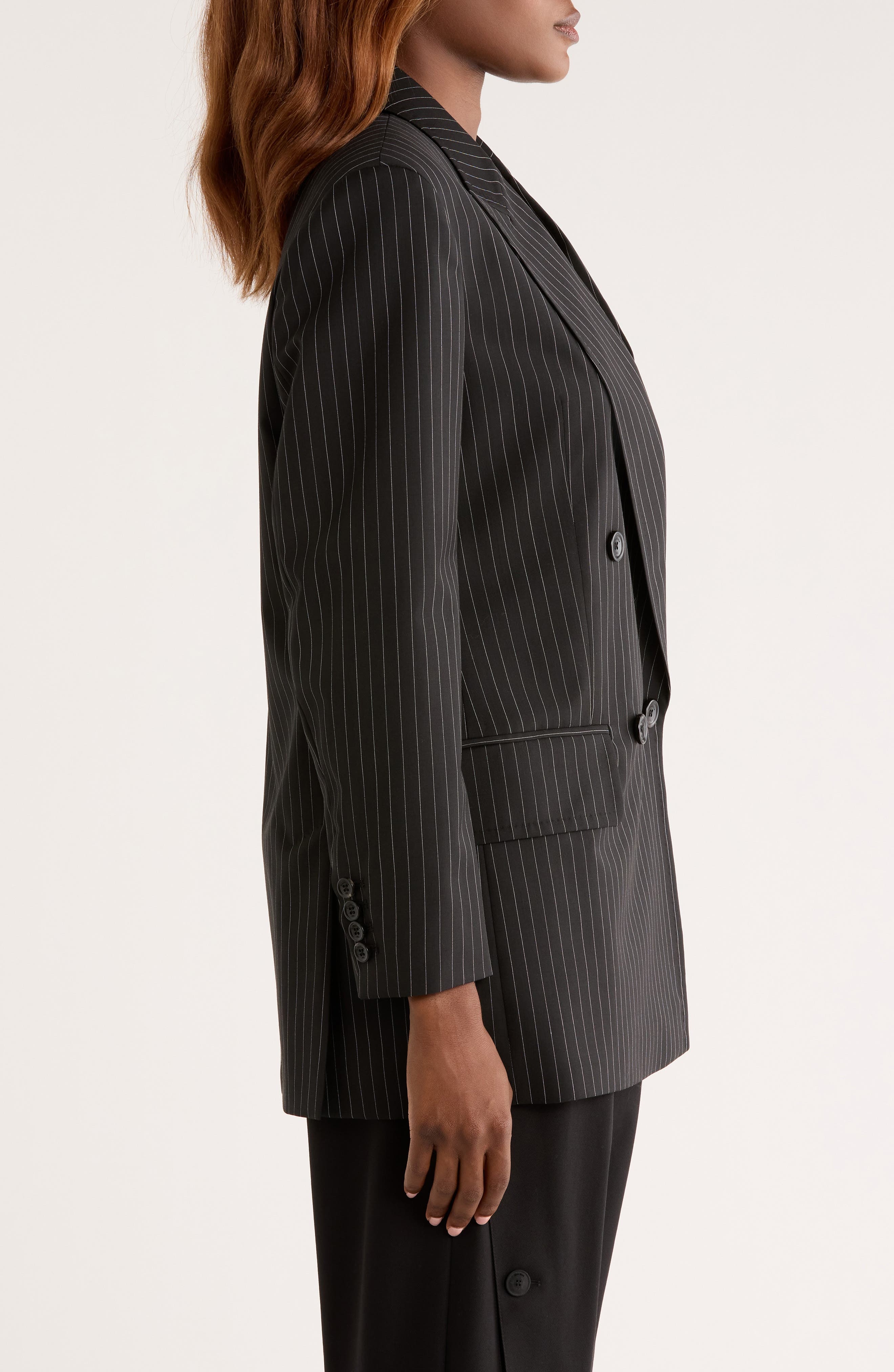 Max Mara Mattia Pinstripe Virgin Wool Blazer in Black/White at Nordstrom - 3