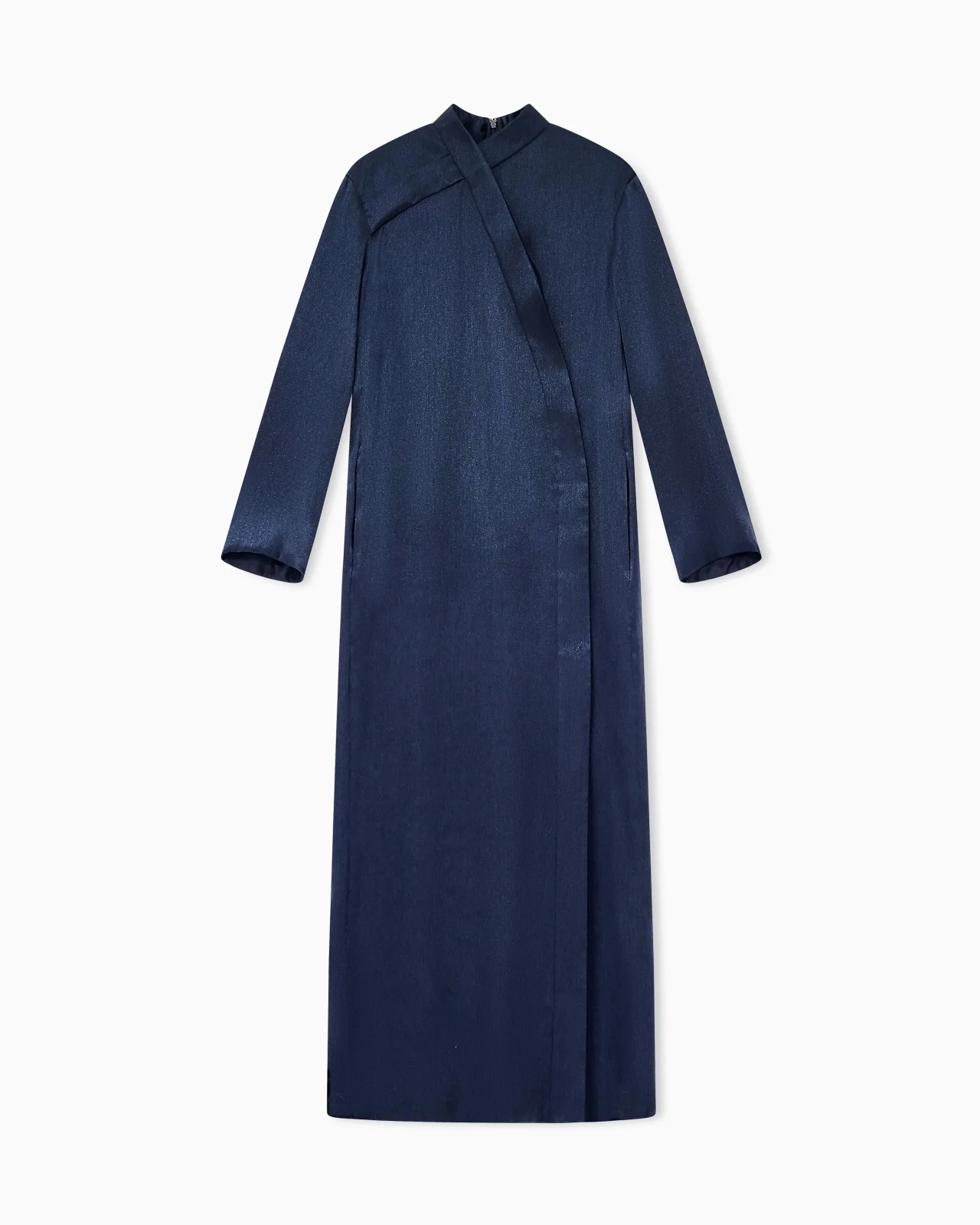 SILK LAMÉ DRESS WITH HIGH NECK AND ASYMMETRIC DETAIL - 1