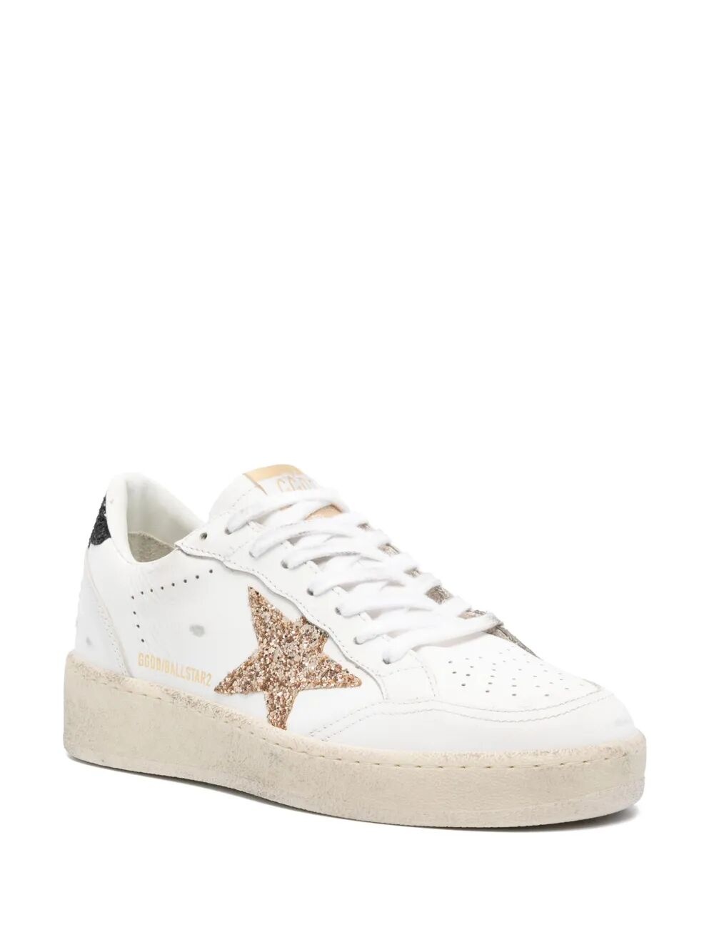 Golden Goose Women Ball Star 2 Sneakers With Gold Glitter Star And Black Glitter Heel Tab - 2
