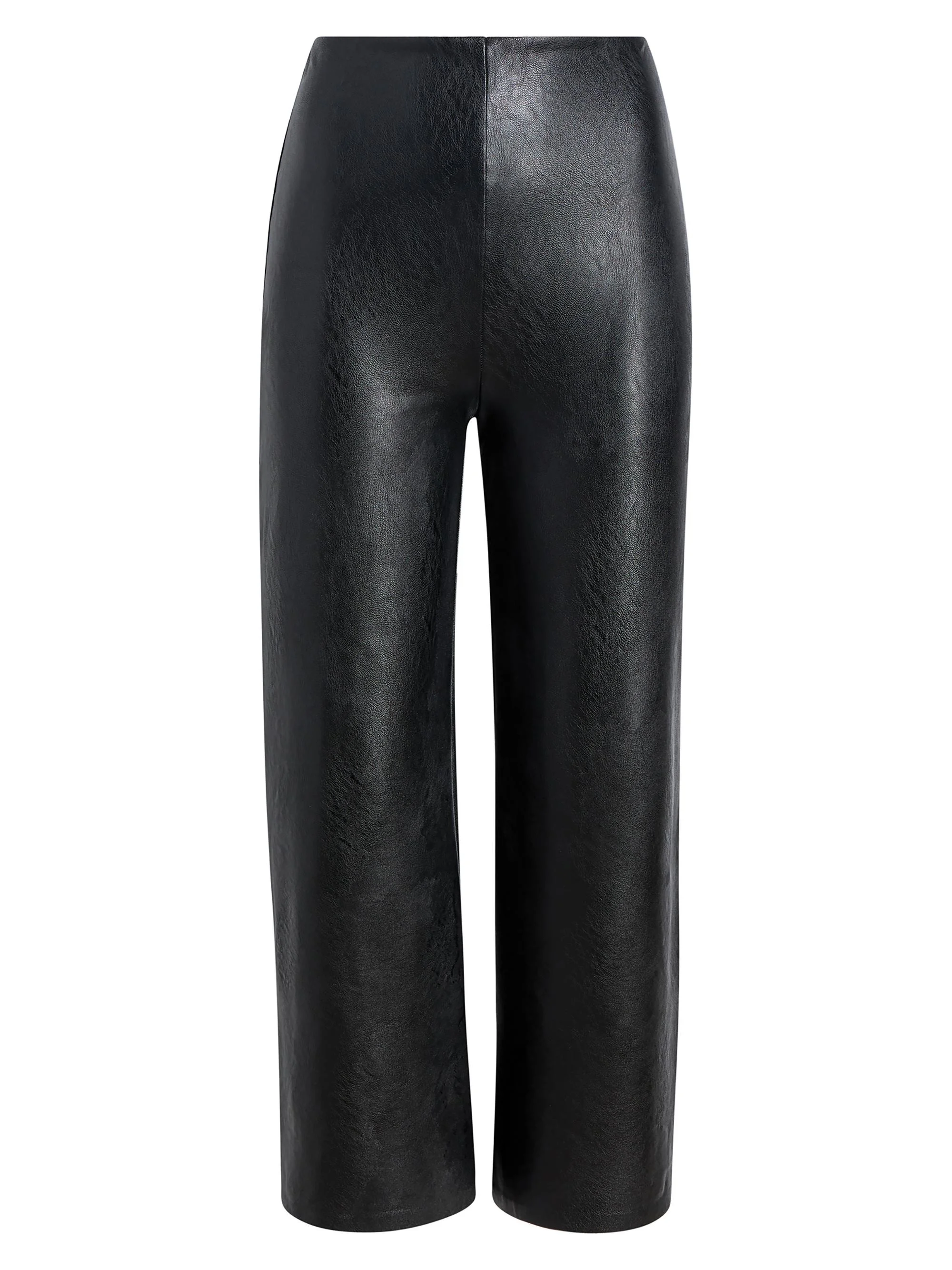 Women's Faux-Leather Cropped Wide-Leg Pants - Black - 1