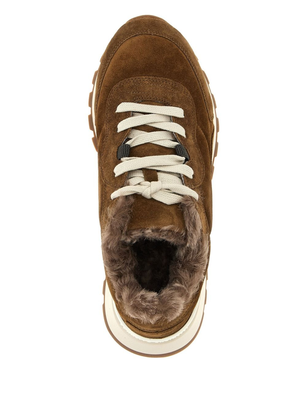 shearling-trimmed suede sneakers - 3