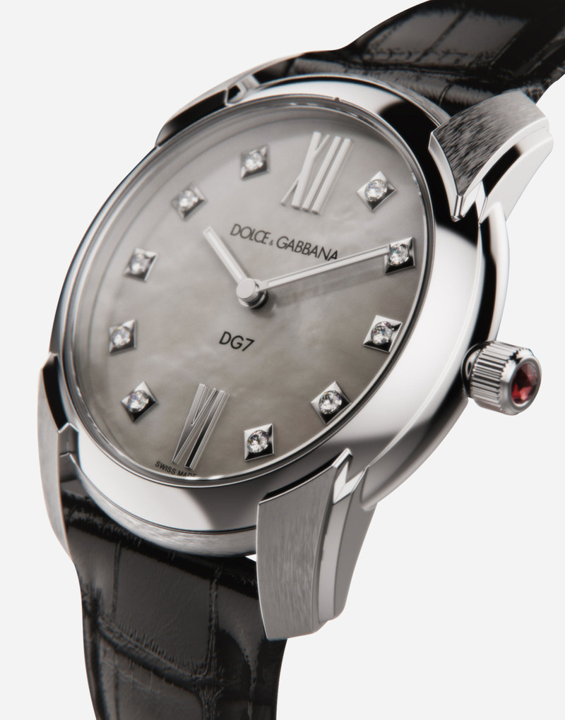 Dolce & Gabbana DG7 watch in steel with mother of pearl and diamonds outlook