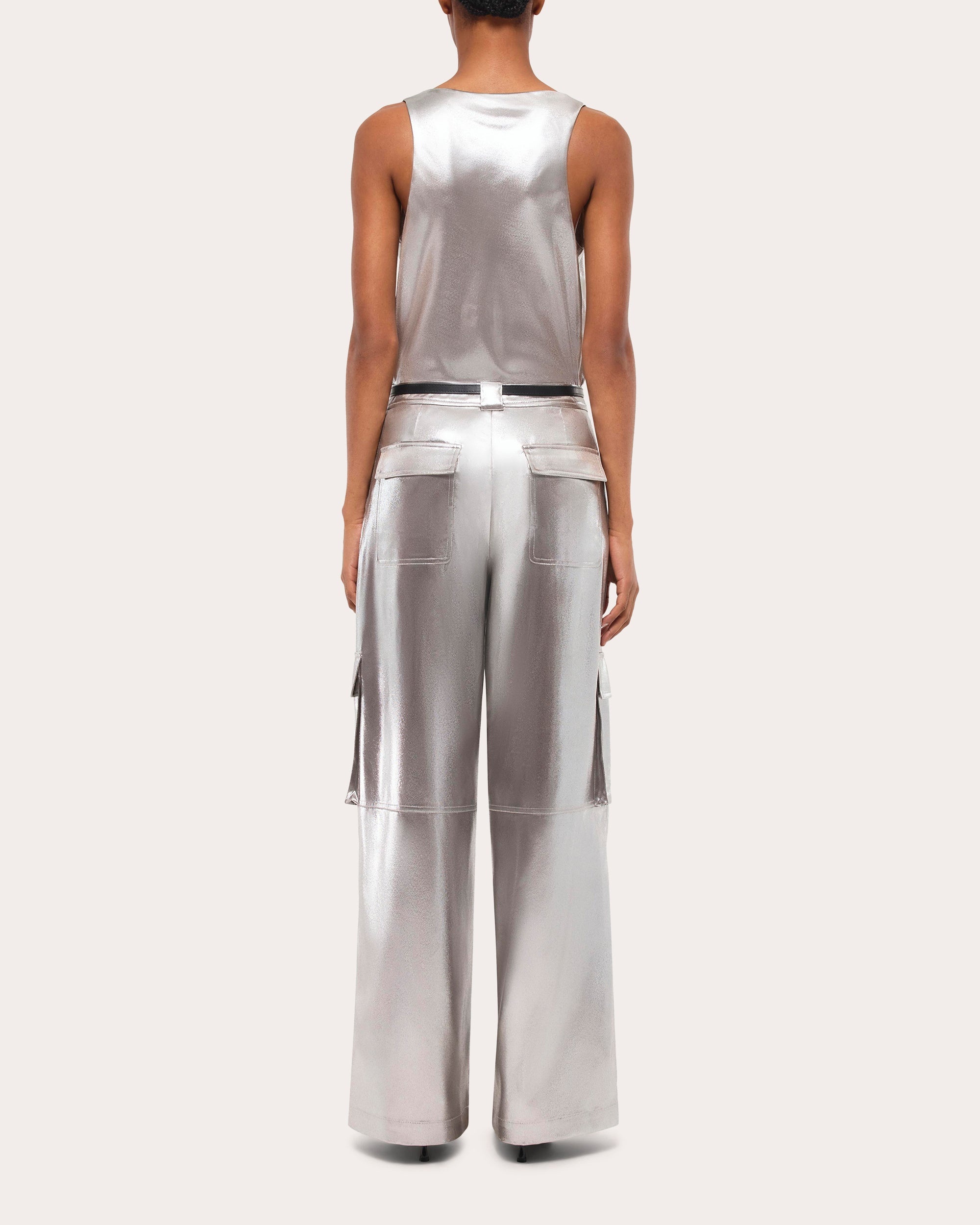 Beatriz Metallic Lamé Wide-Leg Cargo Pants - 2