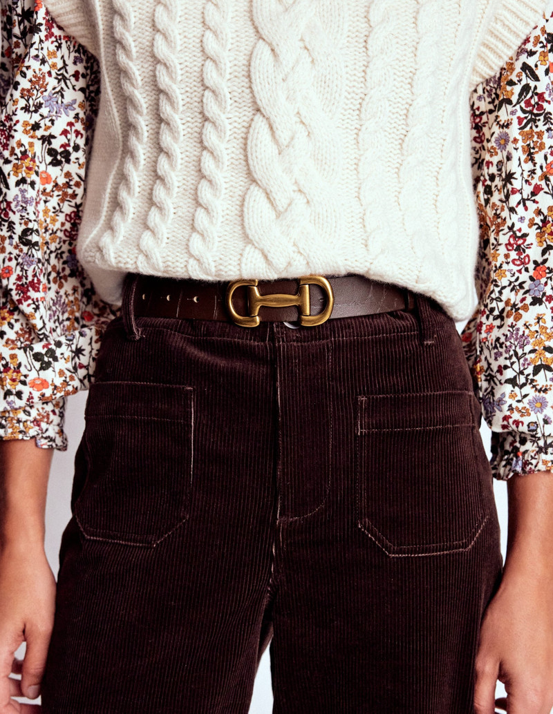 BODEN Iris Snaffle-Trim Leather Belt-Croc outlook