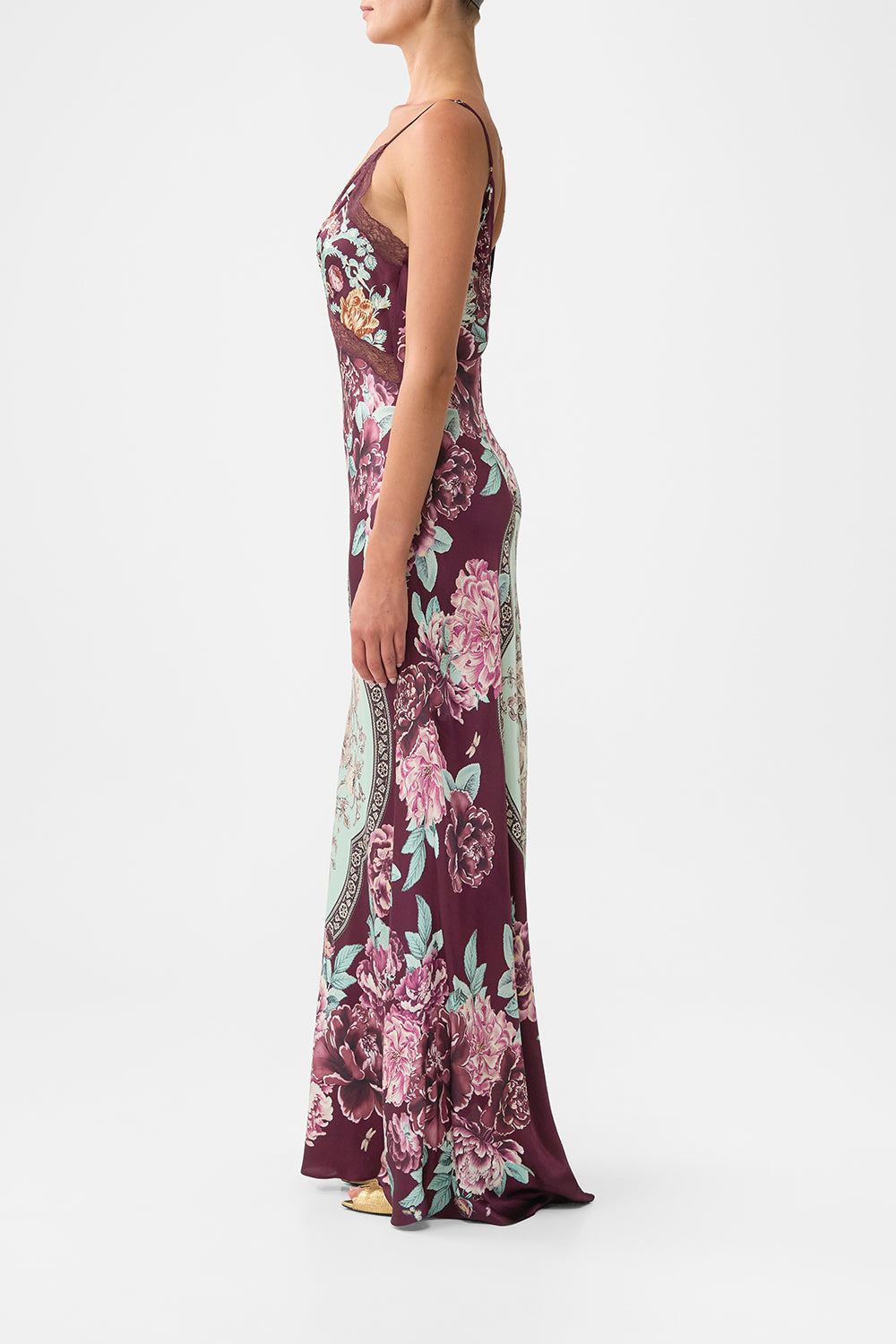 V-NECK LONG BIAS SLIP DRESS WITH TRAIN - 5