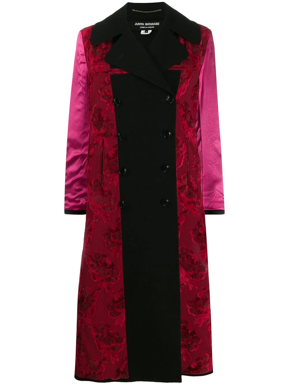 mix fabric double-breasted coat - 1