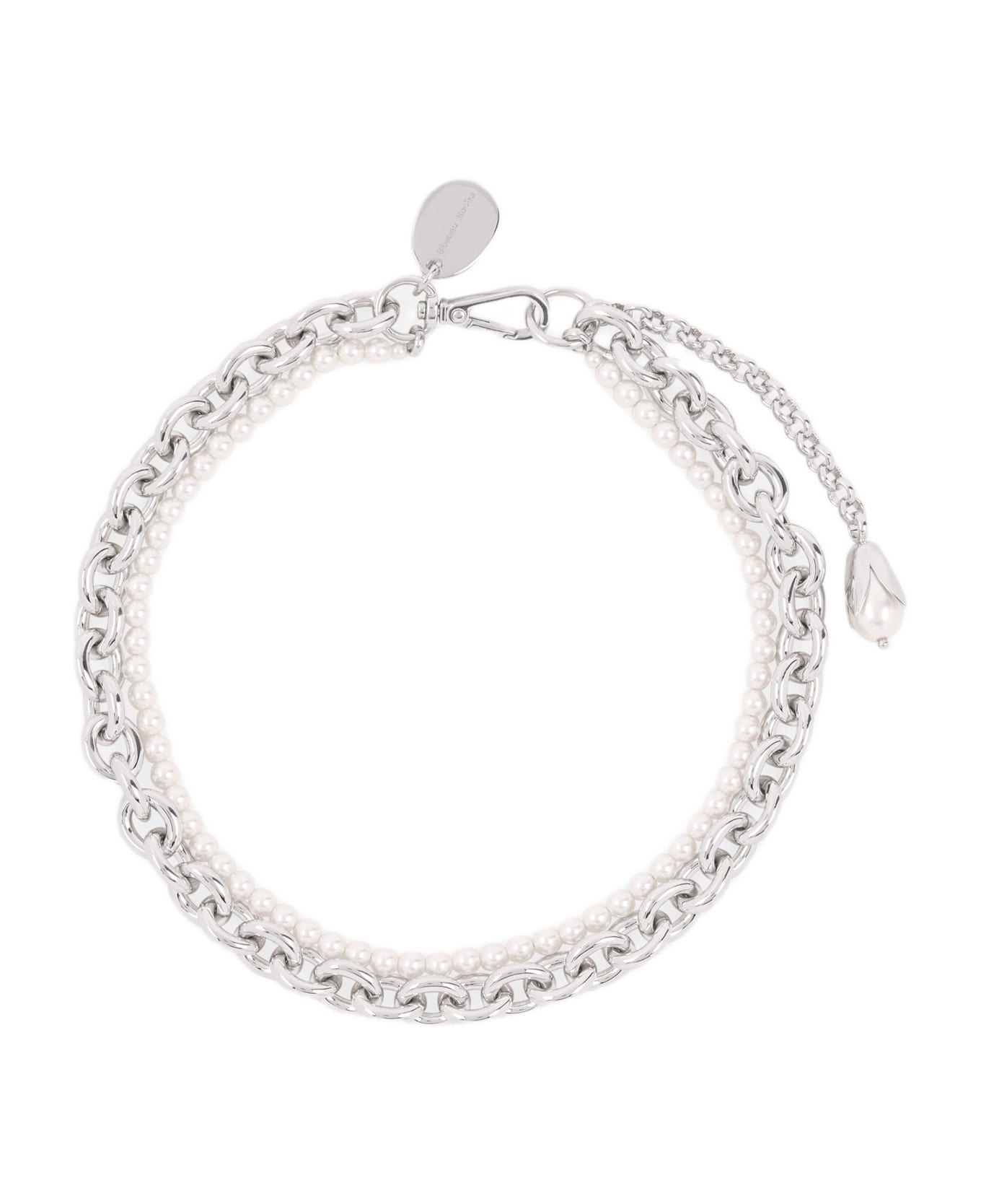 Pearl &amp; Chain Necklace W/ Encased Pearl Flower - 1