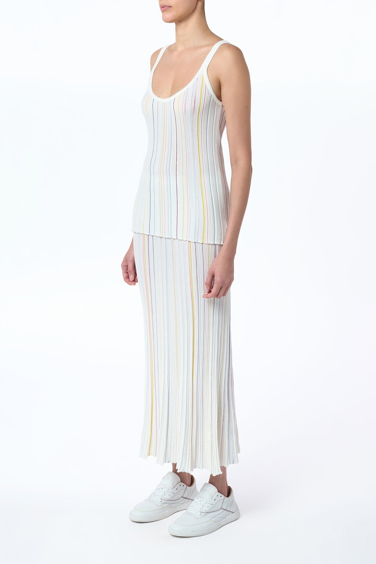 Yara Pinstripe Knit Tank Top in Ivory Multi Merino Wool - 3
