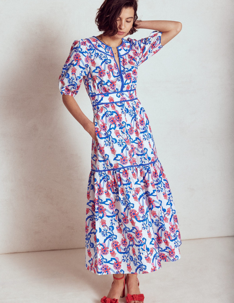 Rhea Embroidered Midi Dress-Ivory, Foliage Trail 6