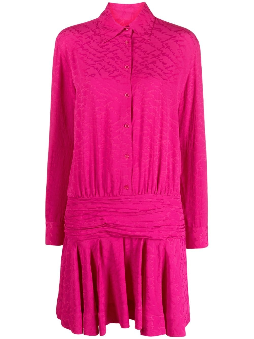 logo-jacquard pleated shirtdress - 1