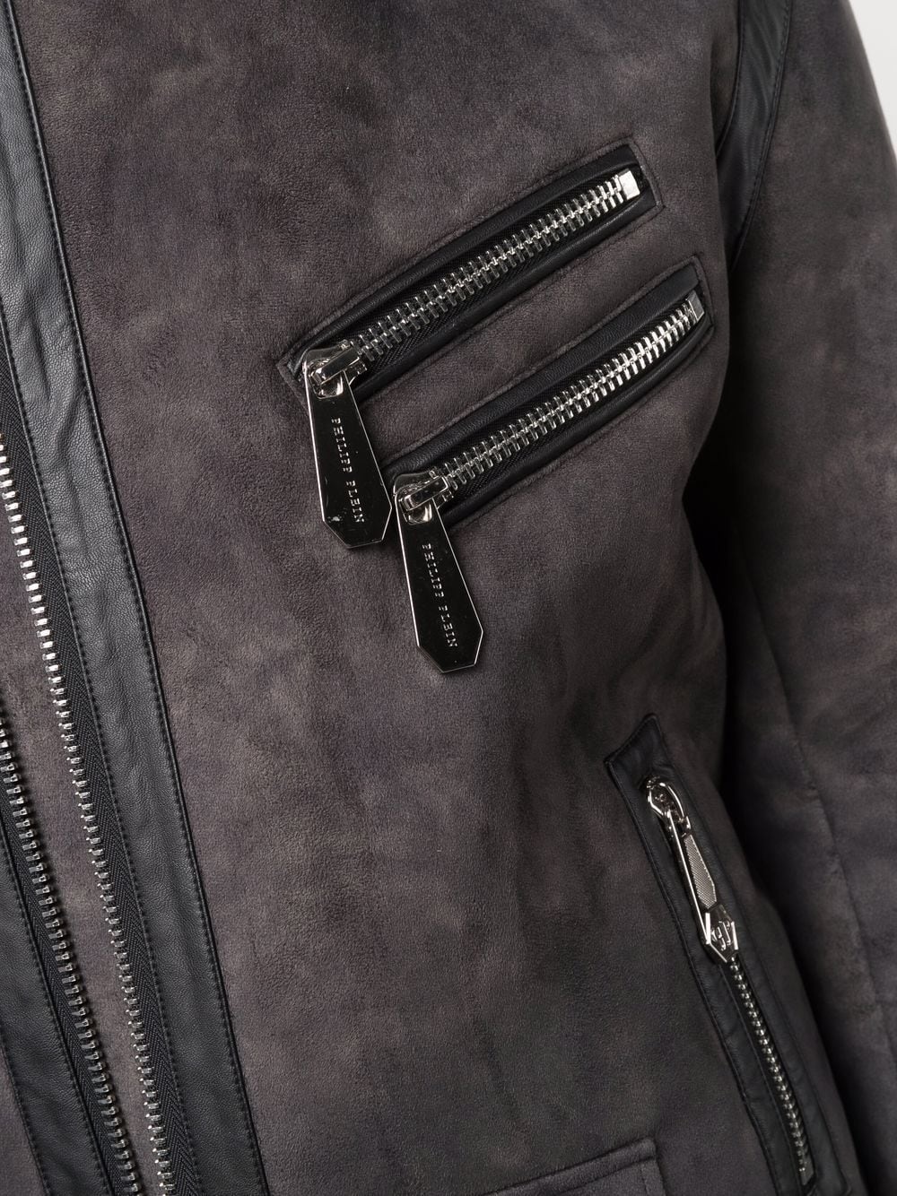 shearling-trim suede biker jacket - 5
