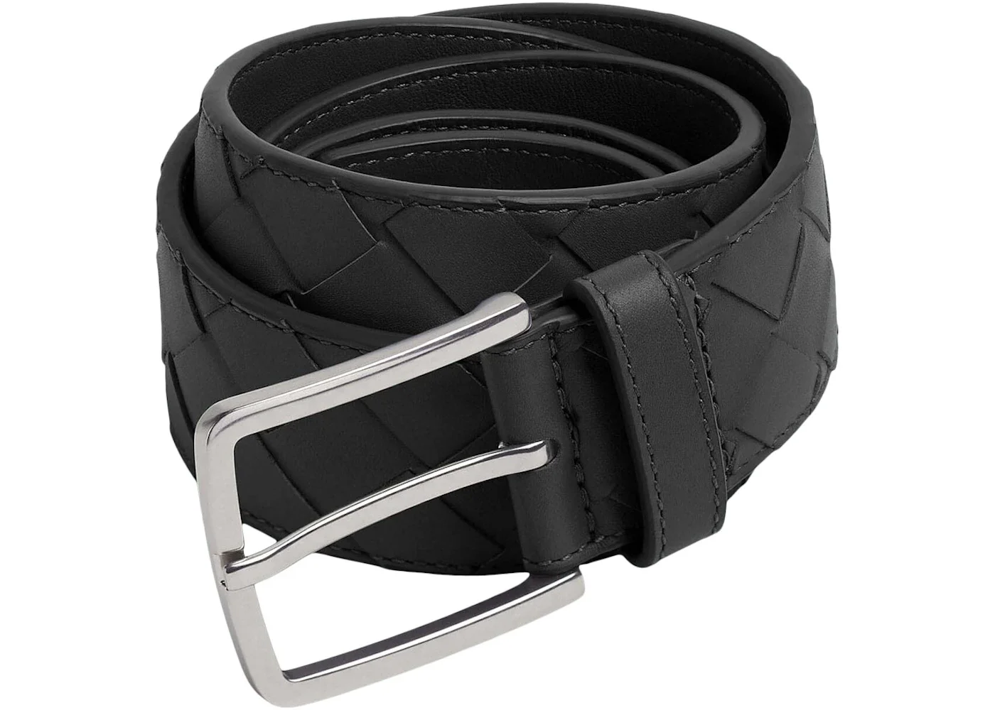 Bottega Veneta Intrecciato Leather Belt Black - 1