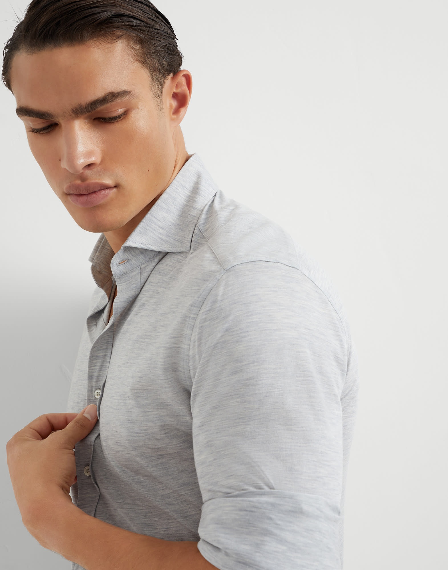 Silk and cotton jersey shirt with spread collar - 3