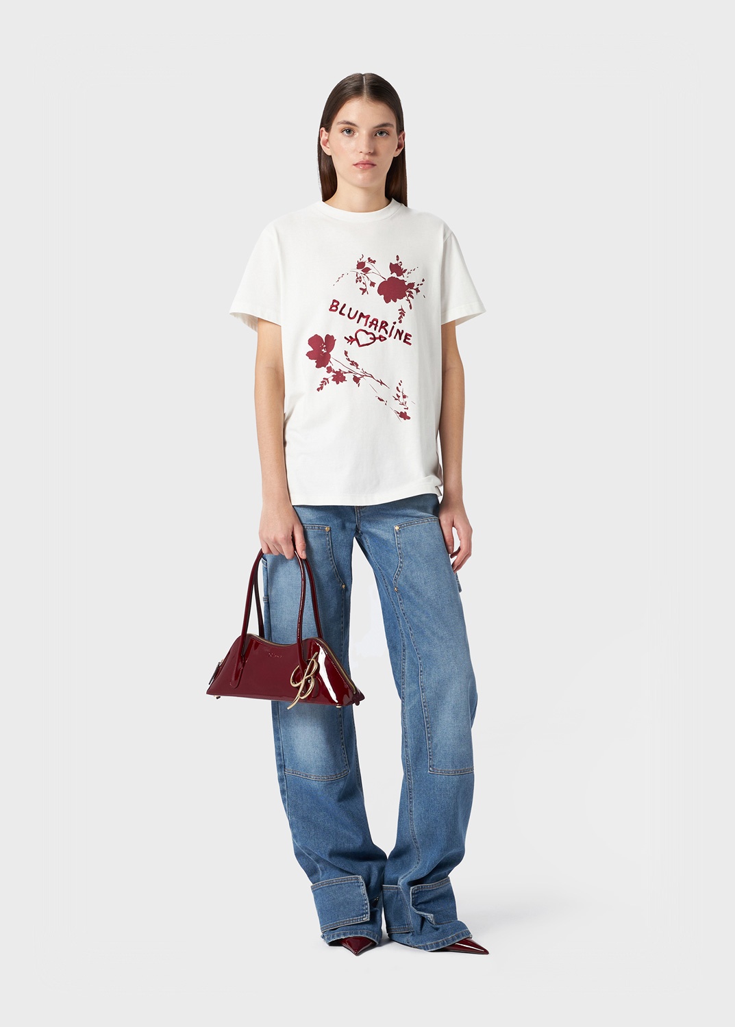 T-SHIRT WITH ROSE PRINT AND BLUMARINE LOGO - 2