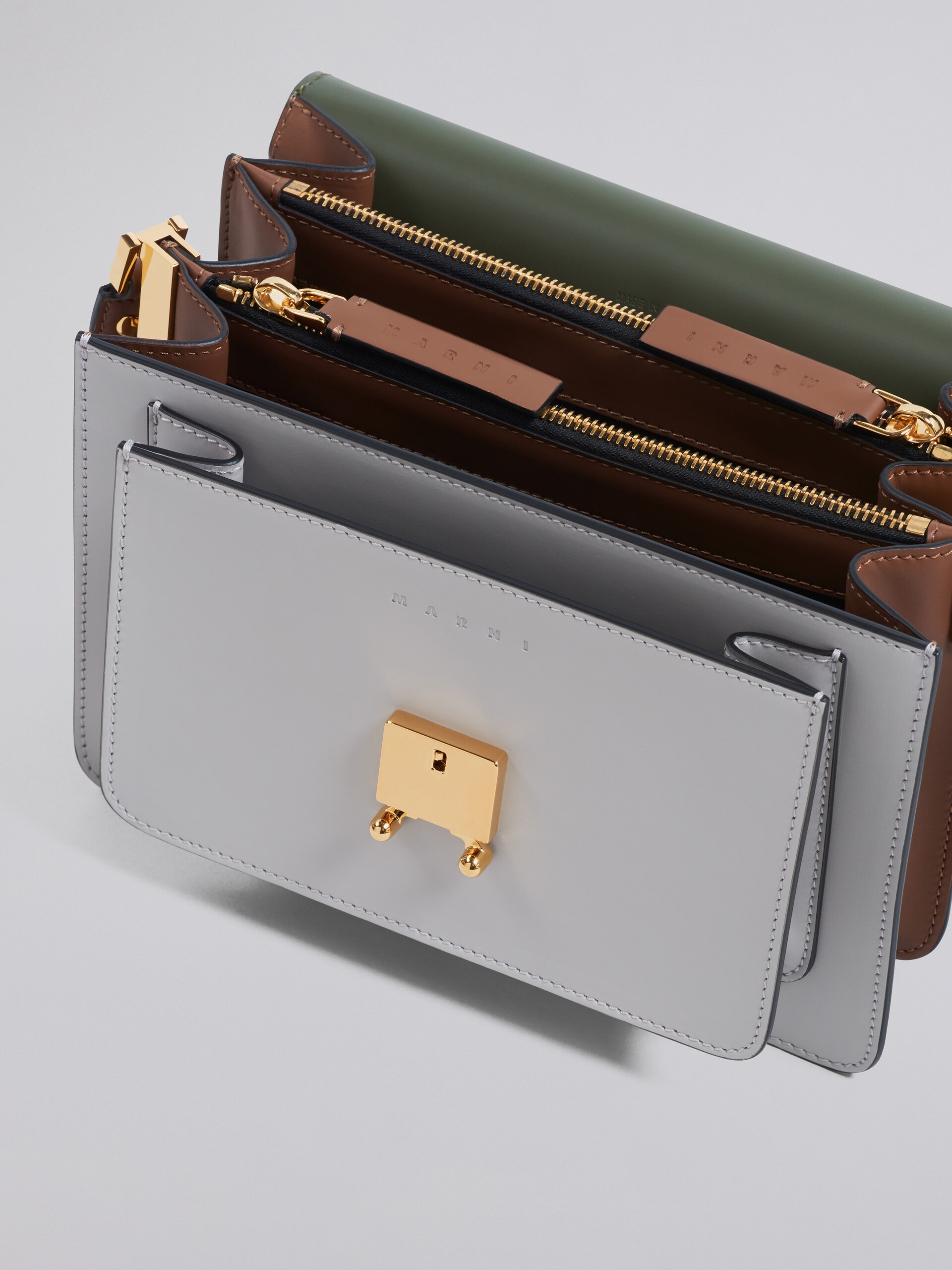 TRUNK MEDIUM BAG IN GREEN GREY AND BROWN LEATHER - 3