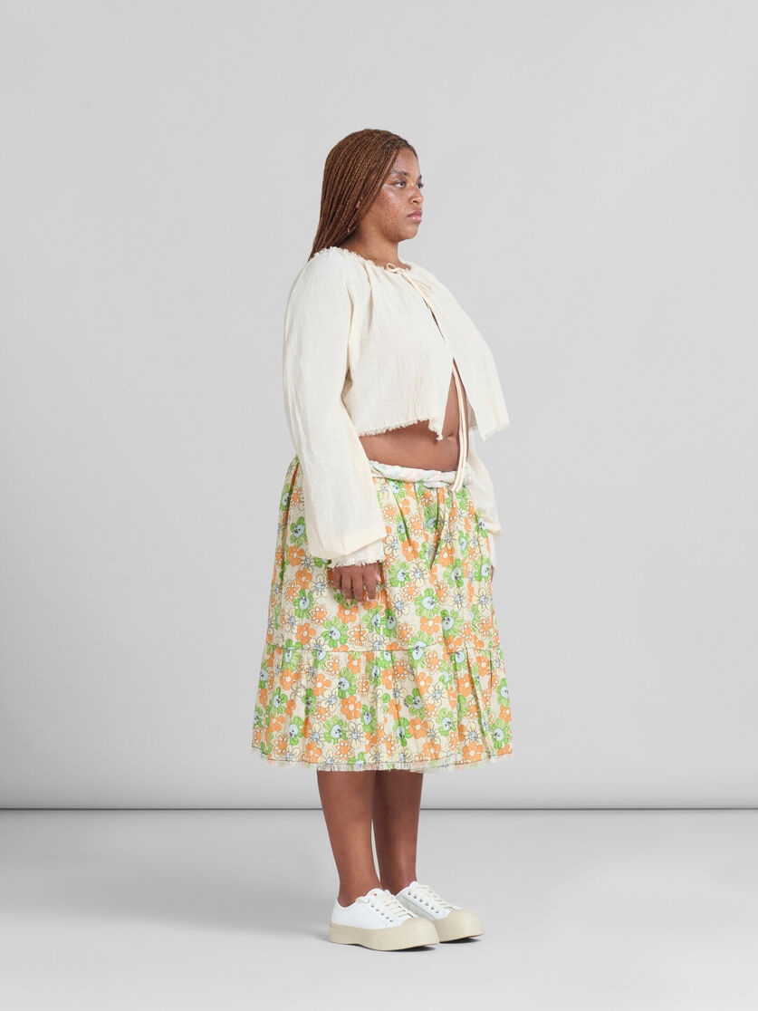 ORANGE AND GREEN PRINTED LINEN SKIRT WITH FLOUNCE - 5