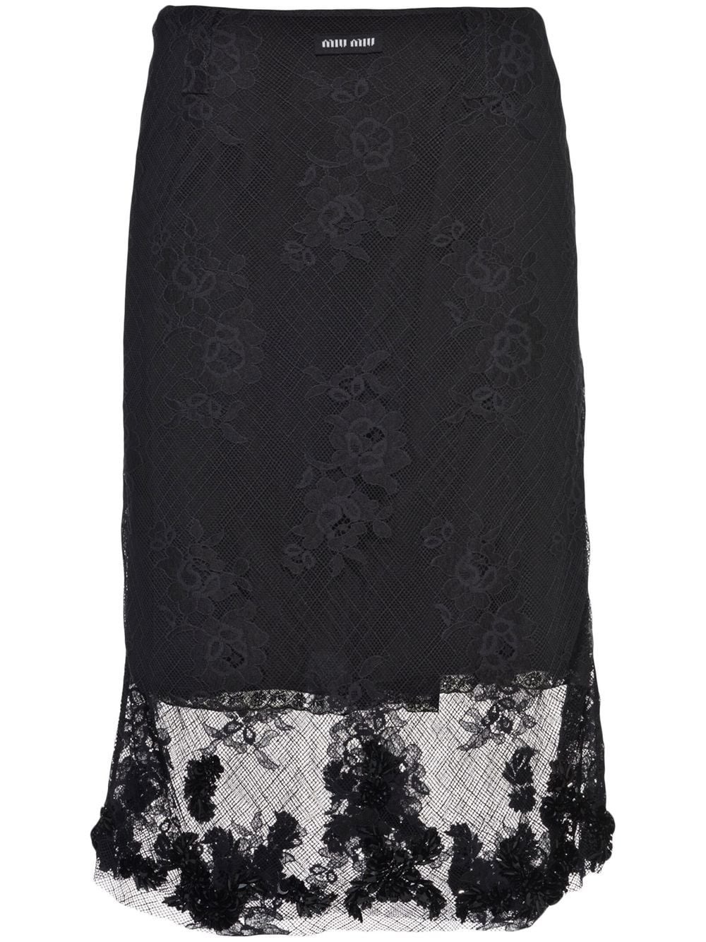 floral-lace detail midi skirt - 1