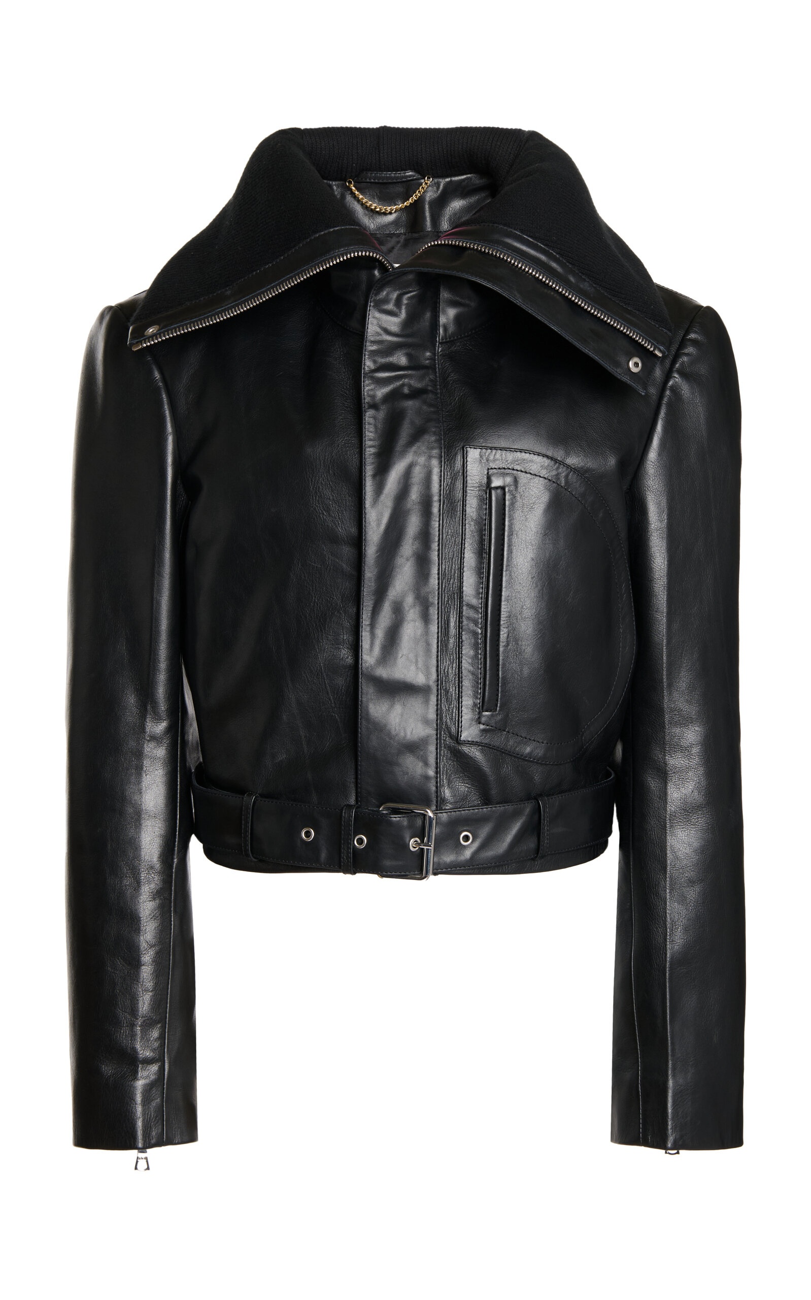 Victoria Beckham Calf Leather Cropped Biker Jacket black