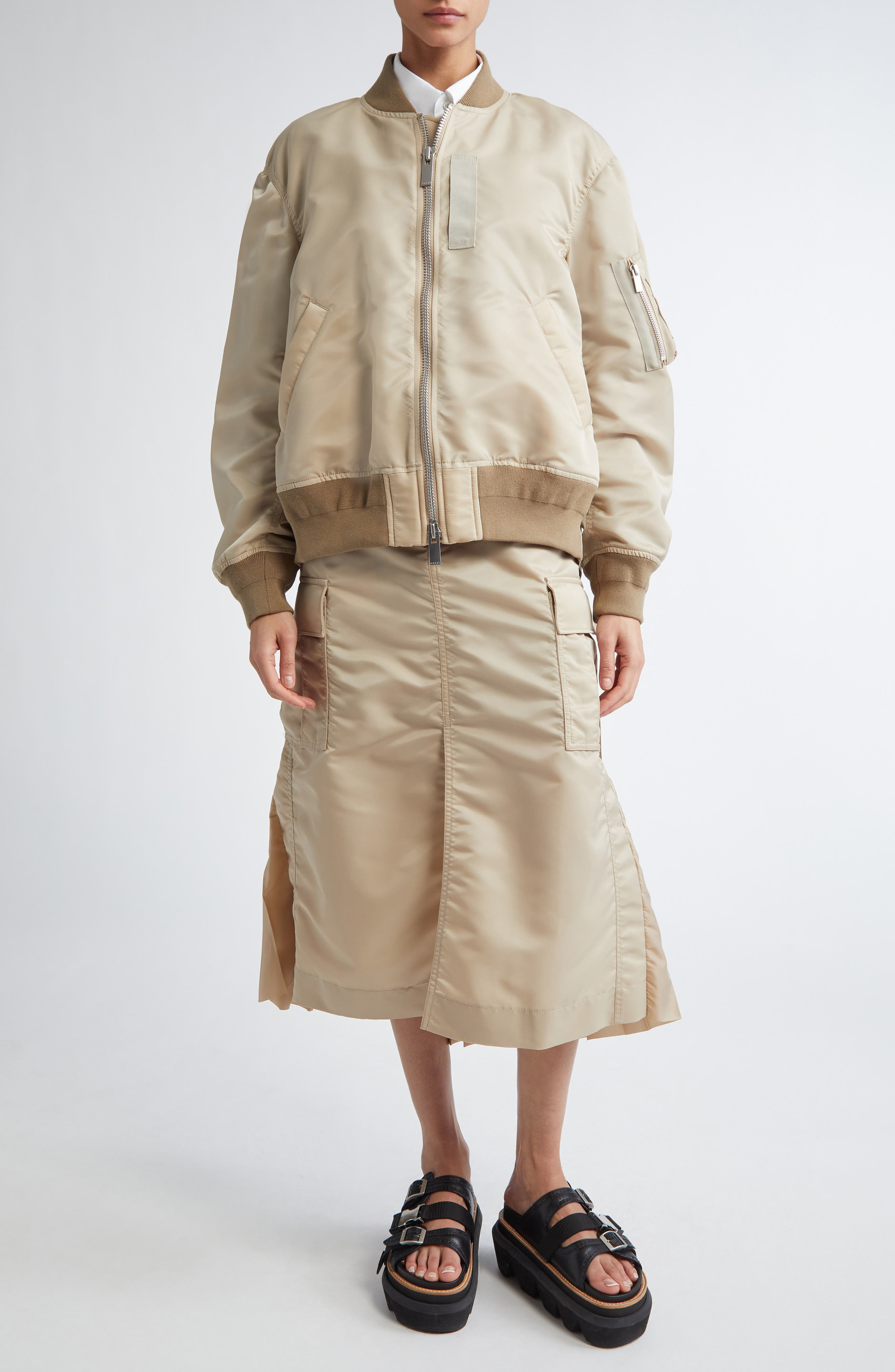 Sacai Nylon Twill Bomber Jacket in Beige at Nordstrom - 2